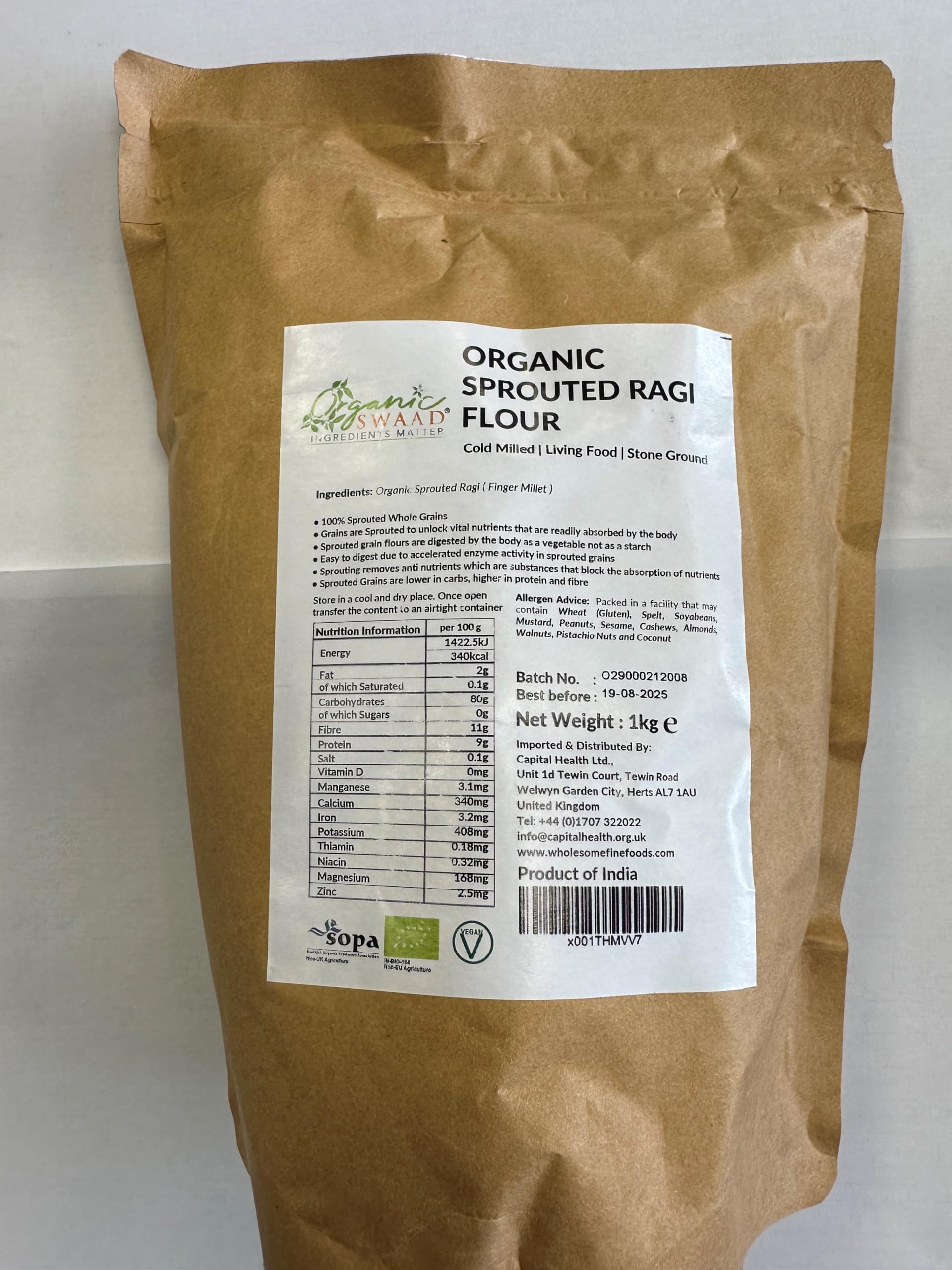 Ancient Grains Organic Sprouted Ragi Flour (Finger Millet) 1kg