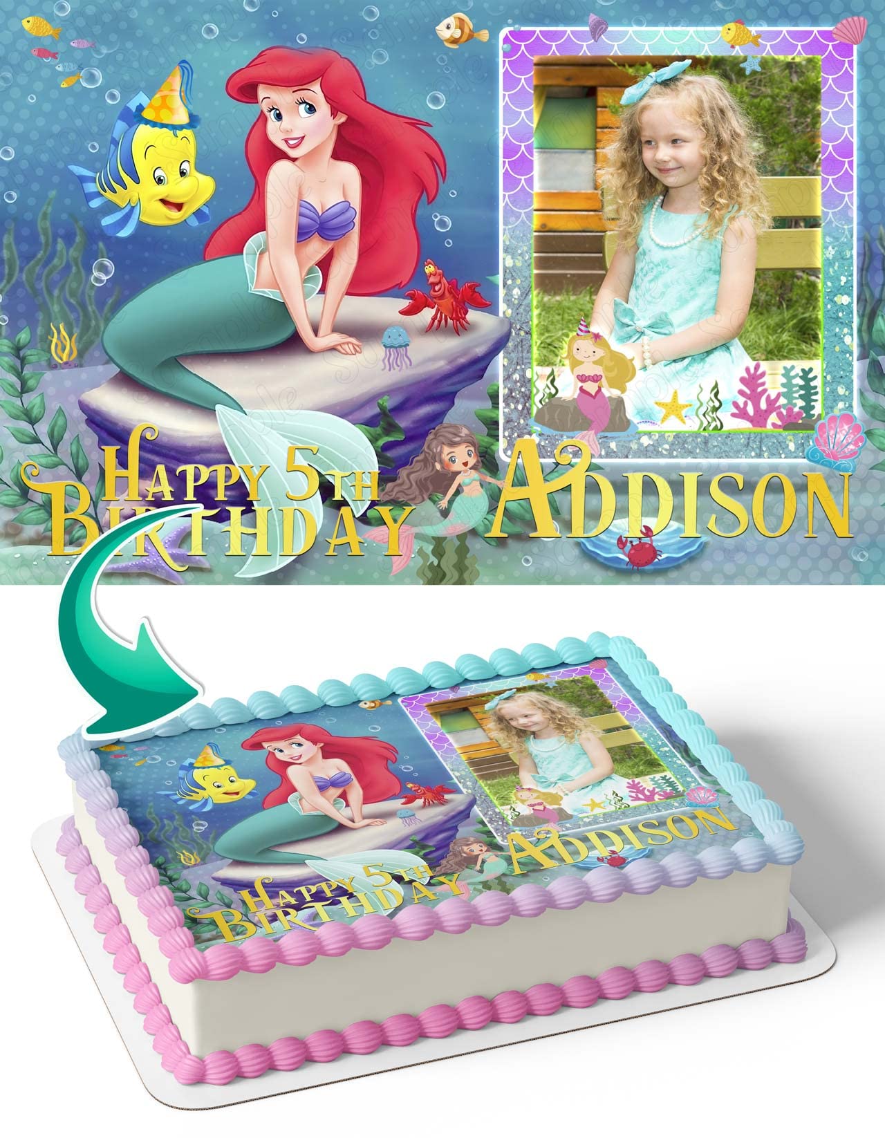 Cakecery Little Mermaid Family Cute Photo Frame Edible Cake Image Topper