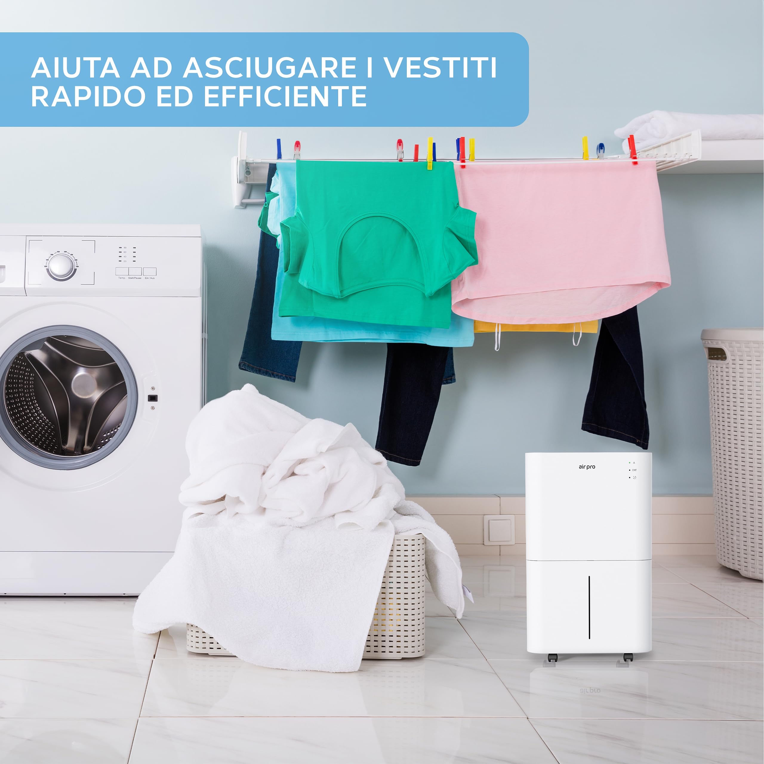 Air Pro Deumidificatore Digitale 20L/Dì - App WIFI - Serbatoio 4L, Sleep, Timer 24 Ore Asciuga Biancheria, Cantina, Garage, Cucina - Muffa Elettrico Portatile, Dispositivo Rimuovi Umidita e Condensa