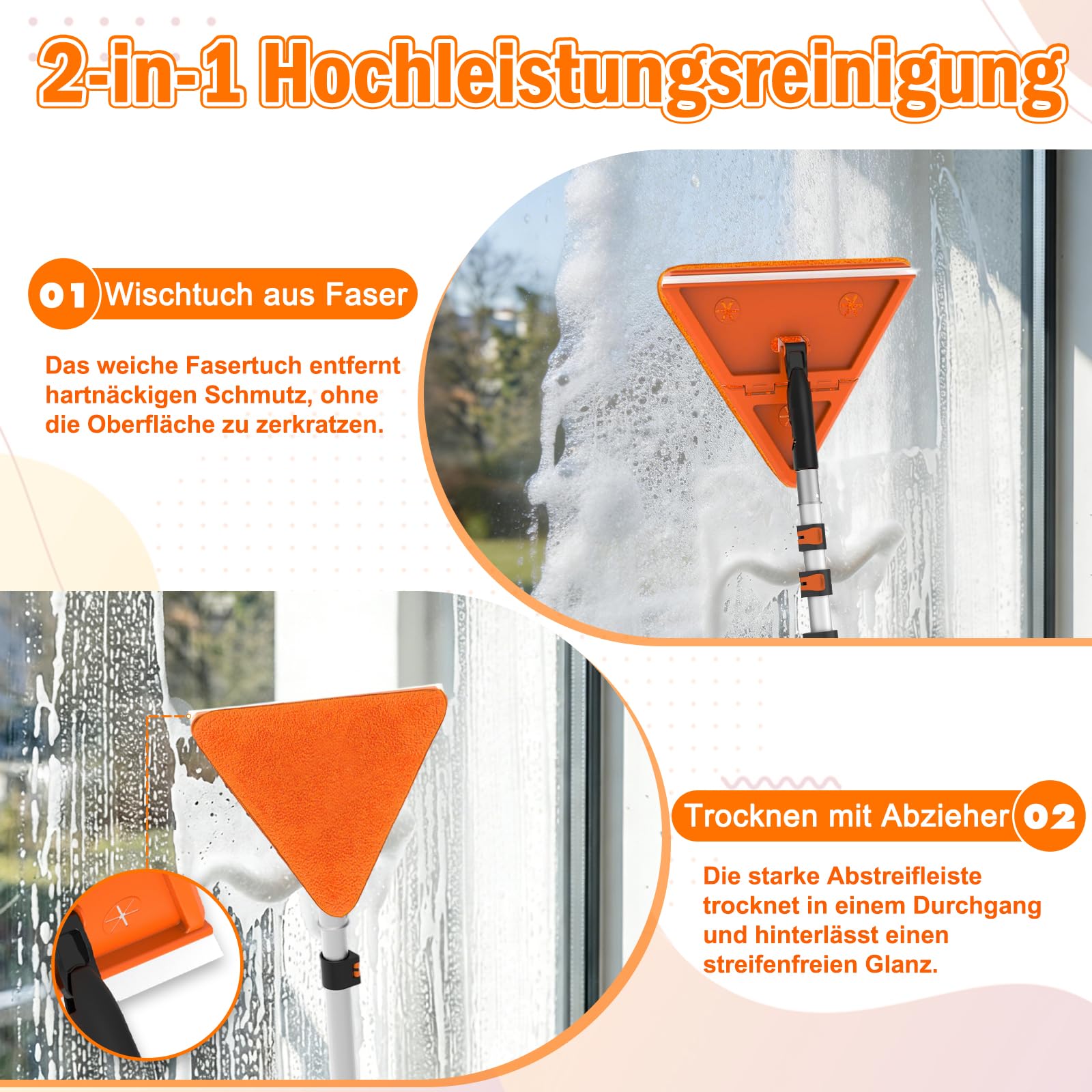 LAANPOLE 7,2m Staubwedel Teleskop, 6 Stück Spinnwebenbesen mit Teleskopstiel, Profi Fensterputzer Set und Fliesenwischer, Waschbar Staubwedel Lang Ausziehbar für Decken, Lücken, Deckenventilatoren