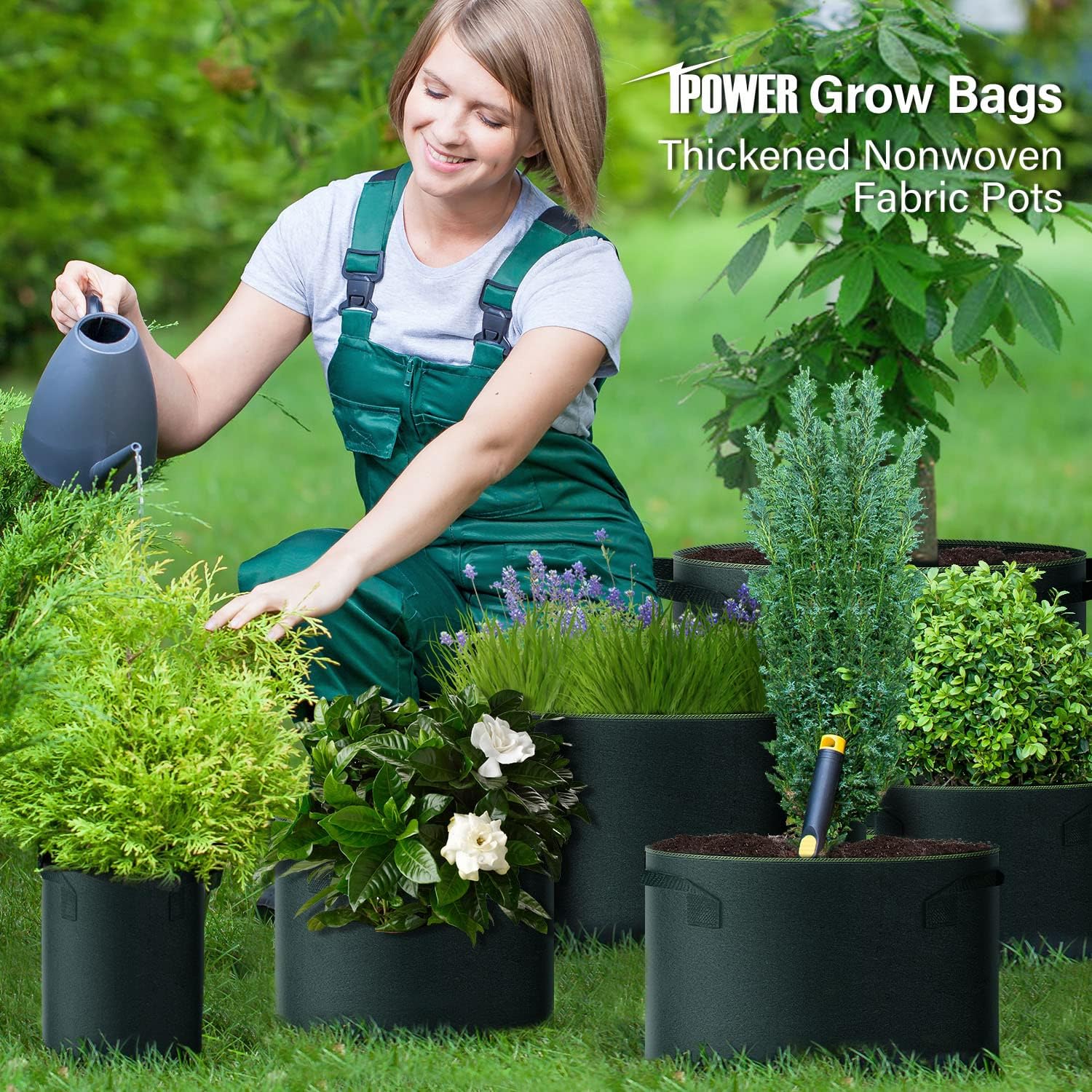 iPower Contenedores de Tela no Tejida aireación con Asas de Nailon, para Plantar Verduras, Frutas, Flores, versión 2024, Color Negro