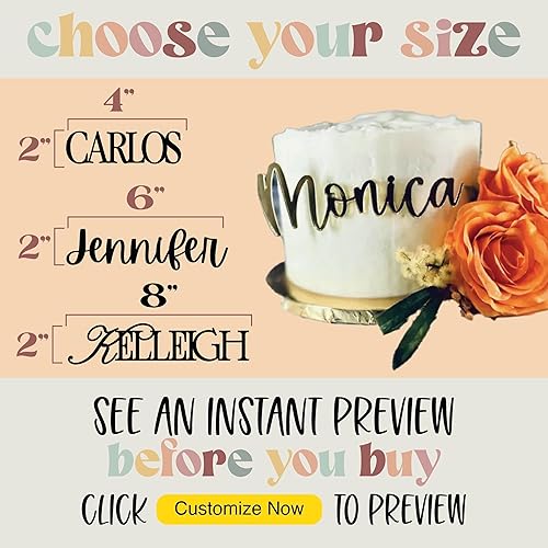 Miniatura 4 de Custom Cake Name Plate | Custom Cake Topper Name for Birthday Party Shower Wedding | 40+ Color, Font, and Size Options | Wedding Place Card Birthday