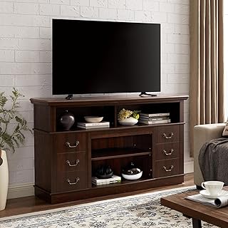 TV Cabinet for 65" TV: Tall Drawer-Like TV Stand | Rustic Farmhouse Media Entertainment Center with Storage Console and Adjustable Shelves for Living Room - Espresso