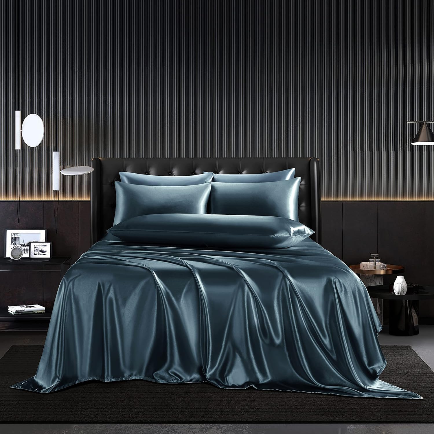 Silky Satin Silk Duvet Cover, 22 Momme Mulberry Silk, Hypoallergenic,for Hair Beauty, Prevent Side Sleeping Wrinkles, Have Good Dreams (California King (108"x96"), DEEP SEA Green)-image-42