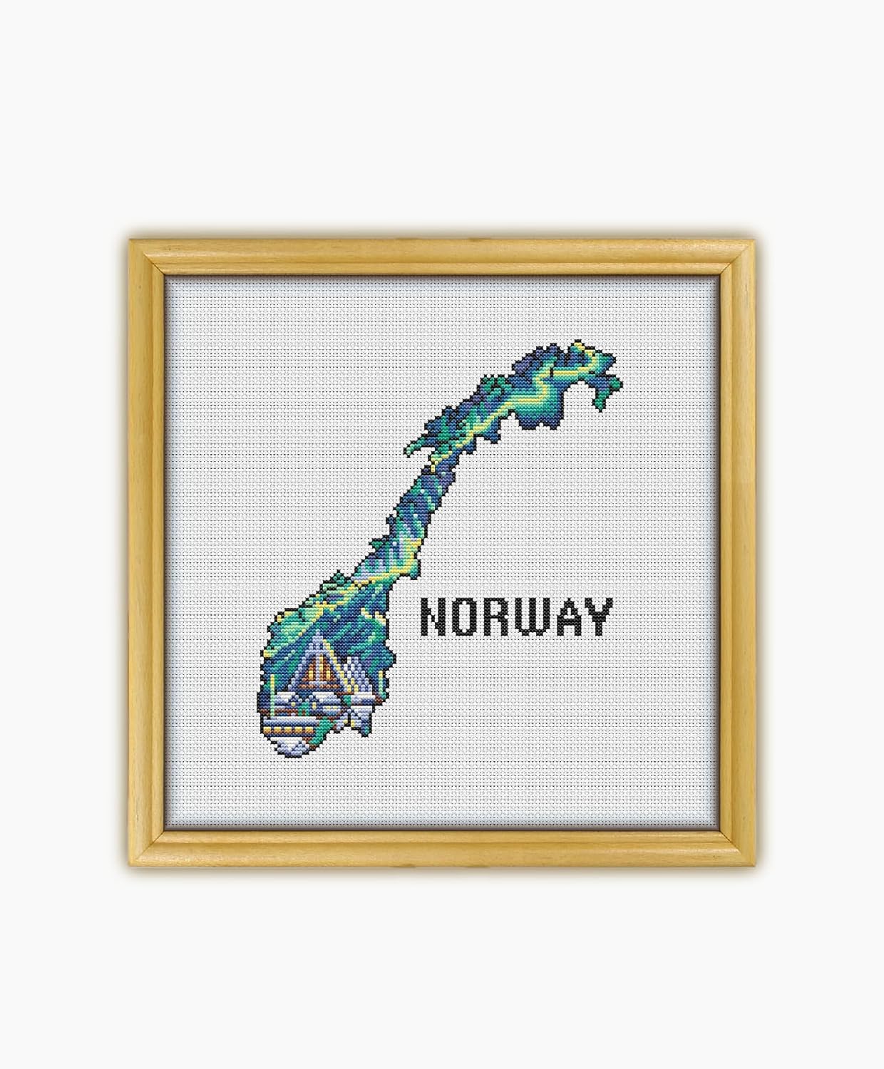 Norway Northern Lights Tromso Map CS2591 - Counted Cross Stitch KIT#2. Set of Threads, Needles, AIDA Fabric, Needle Threader, Embroidery Clippers and Printed Color Pattern Inside.