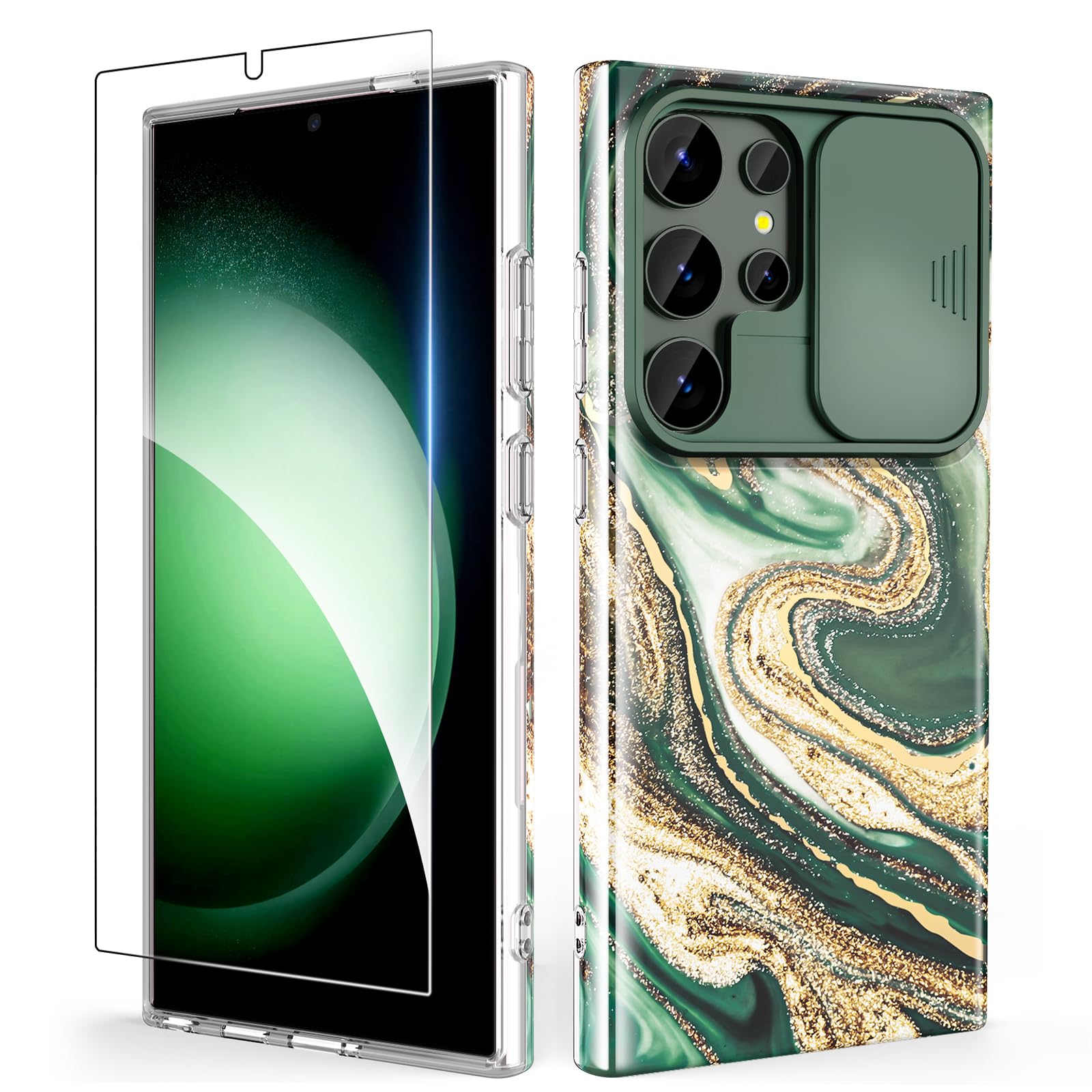 Coque Galaxy S24 Ultra brillante verte éliminant les risques de casse écran
