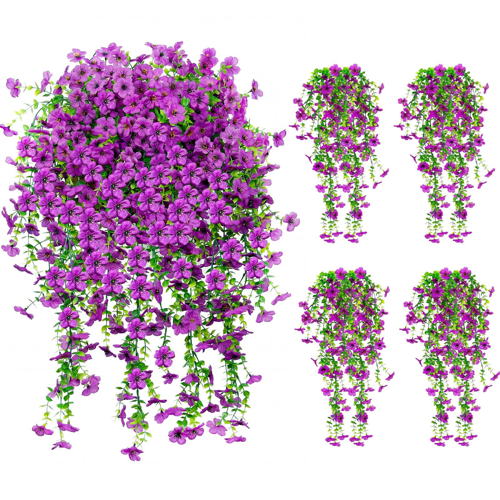 Artificial Flowers for Outdoors,8PCS Hanging Outdoor Faux Plants,UV Resistant Fake Flowers for Outdoor Planters,Realistic Fake Plants Spring Decor for Porch,Patio,Yard (Lightpurple)