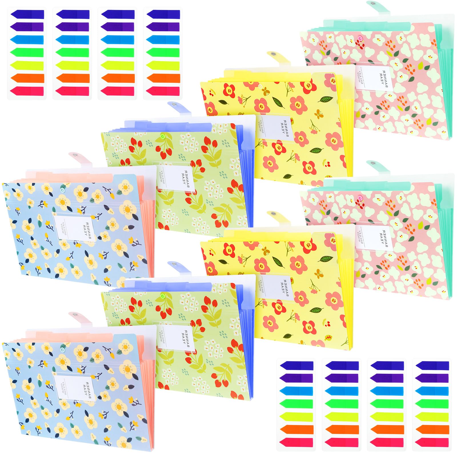 Kosiz 8 Pcs Cute Expanding File Folder with 1120 Labels Notes Floral