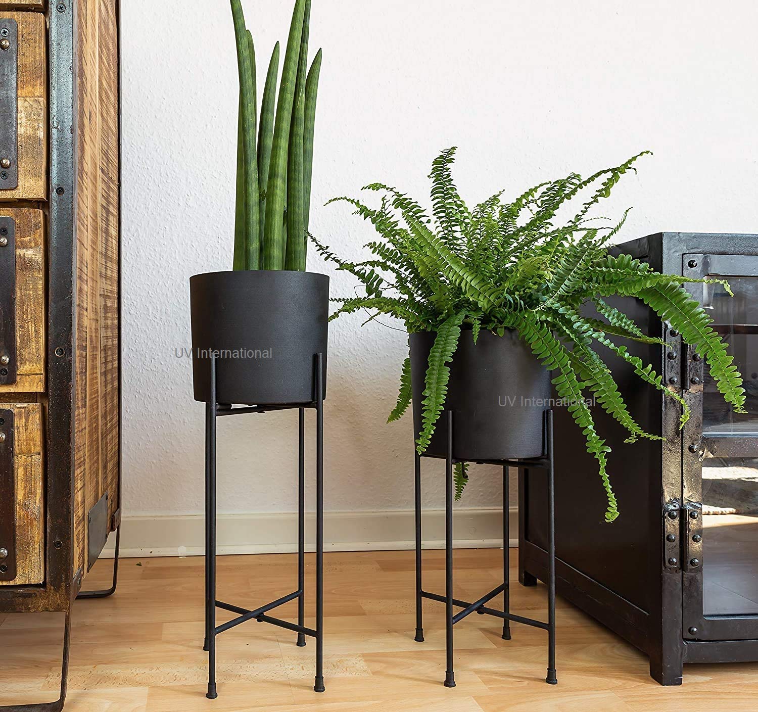 UV International Set of 2 Modern Planters with Stand, 7 Inch Large Planter Pots with Metal Stands, Flower Pot Living Room Decor for Orchid, Aloe, Large Cactus Plants, 16 and 20 Inch Tall (B08L1R1CZR) Amazon Price History, Amazon Price Tracker