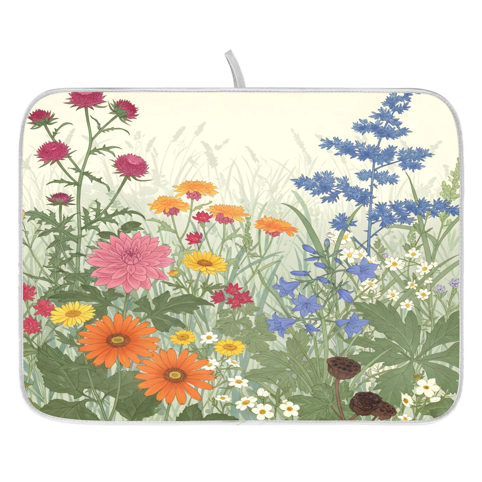 Spring Wild Flowers Floral3 Abtropfmatte für Küchentheke, saugfähige Mikrofaser, kleine Abtropfmatte, Geschirrmatten für Küchenarbeitsplatten, 40,6 x 45,7 cm