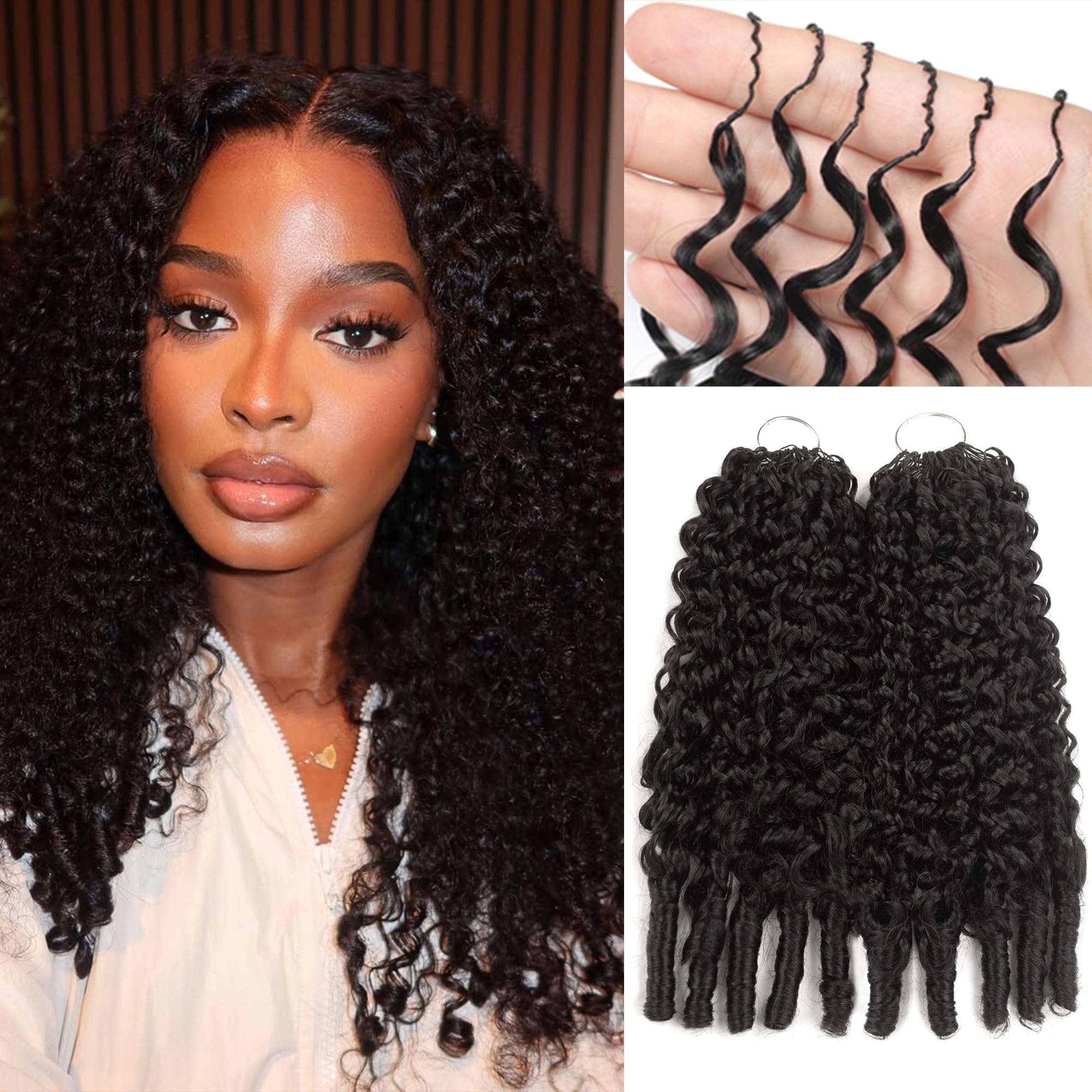 Photo 1 of ****BLONDE*** KZZIZ Human Crochet Hair Pre Looped Burmese Curly Feather Crochet Real Human Hair Extensions Reusable Invisible Pre-Separated Knotless 100% Virgin Human Hair Crochet Bundles 22 Inch 120g Natural Black