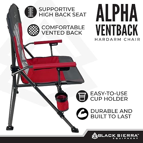 Miniatura 6 de Black Sierra - Silla de camping portátil plegable para césped y playa con reposabrazos duro acolchado, respaldo ventilado de malla, espacioso,