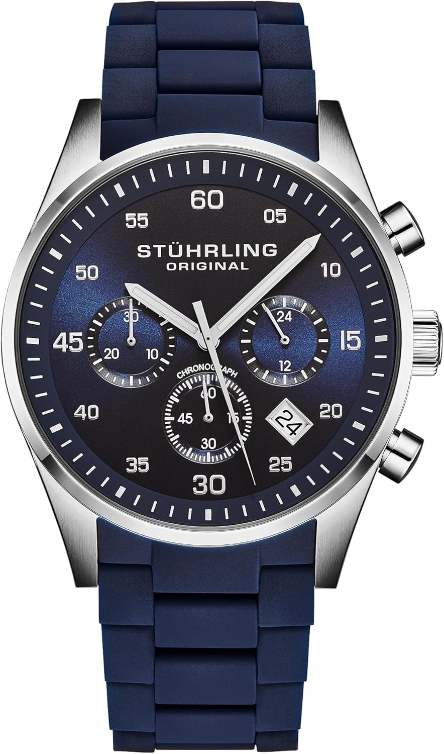 Stuhrling Original Velocity 4076 Men’s Chronograph Watch – 43mm Stainless Steel Sport Watch, Japanese Quartz Movement, Hybrid Silicone & Steel Strap, 50M Water Resistant