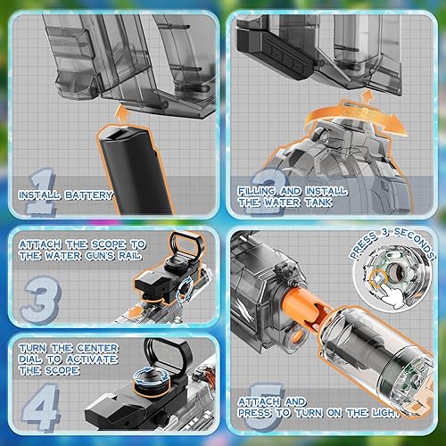 Miniatura 6 de Pistola de agua eléctrica, paquete de 2 para adultos y niños, pistola de agua automática iluminada, gran capacidad de 800 cc, alcance de 26 a 33