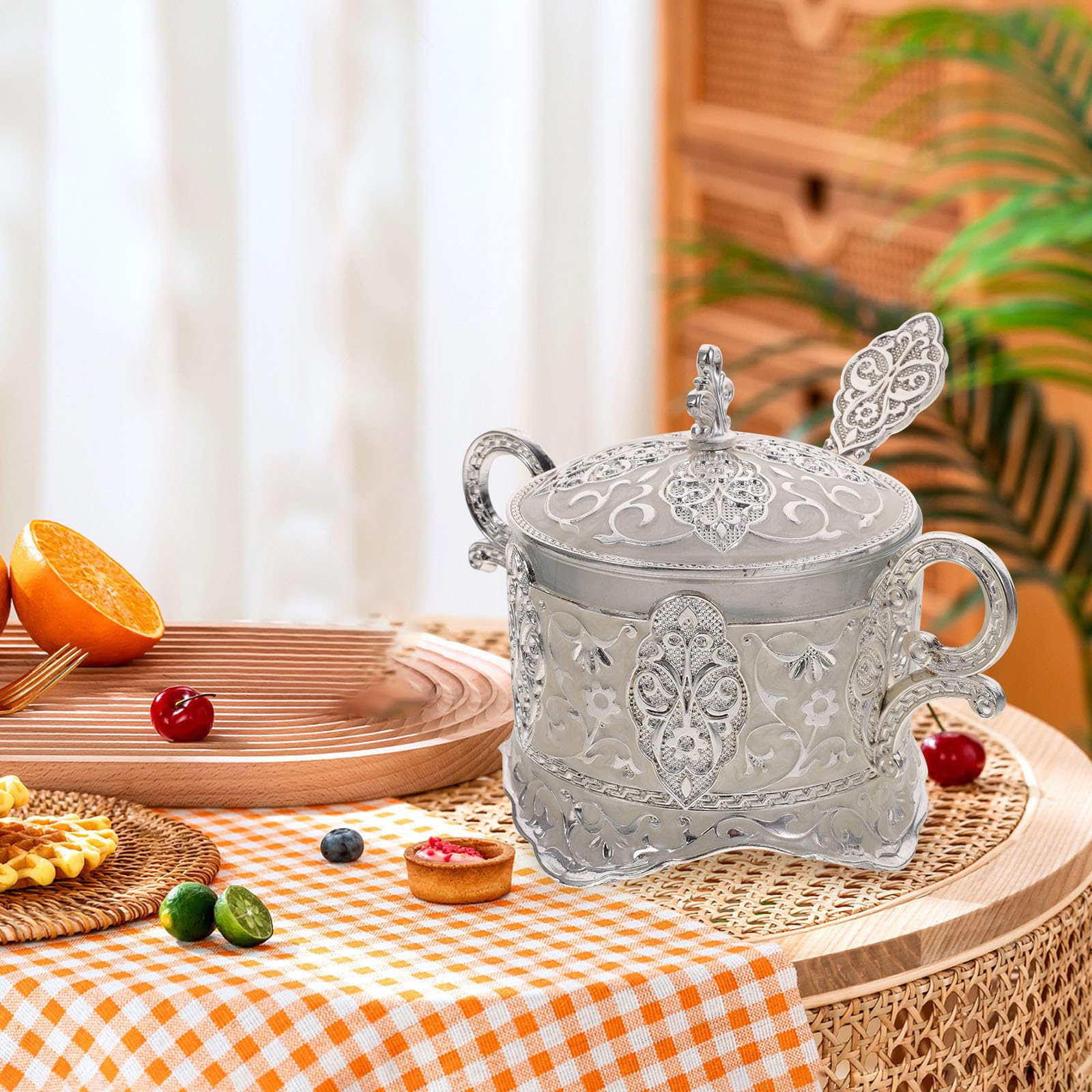 ibasenice Tarro Gran Capacidad de Aleación de Zinc Tapa y Cuchara de Condimentos Azucarero de Cocina para Restaurantes y Comedores