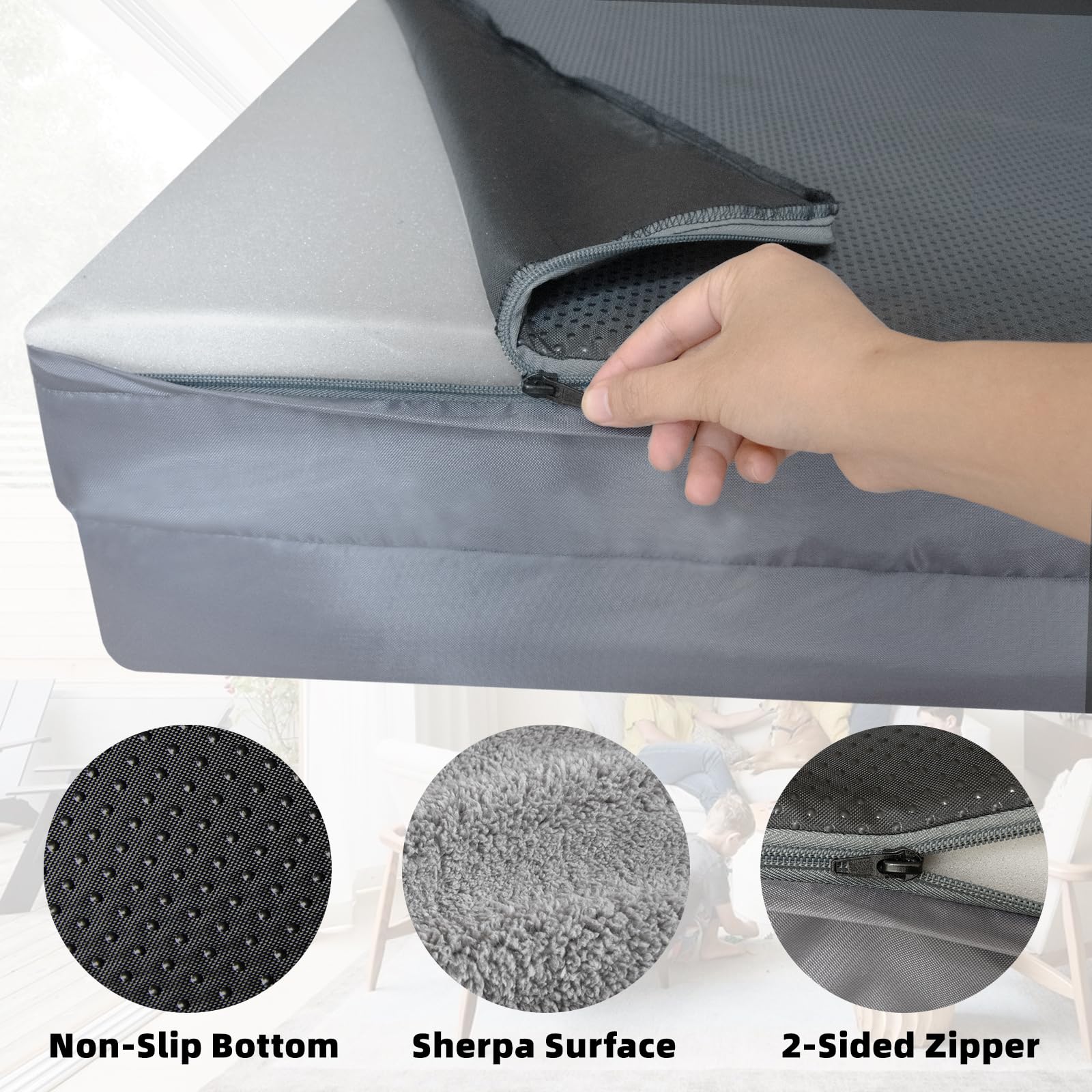 Sofá Perro Ortopédica Extra Grande, Cama Viscoelástica Lavable Para Perros, Desmontable, Impermeable, Antideslizante, Dog Bed Gris, 101x71cm