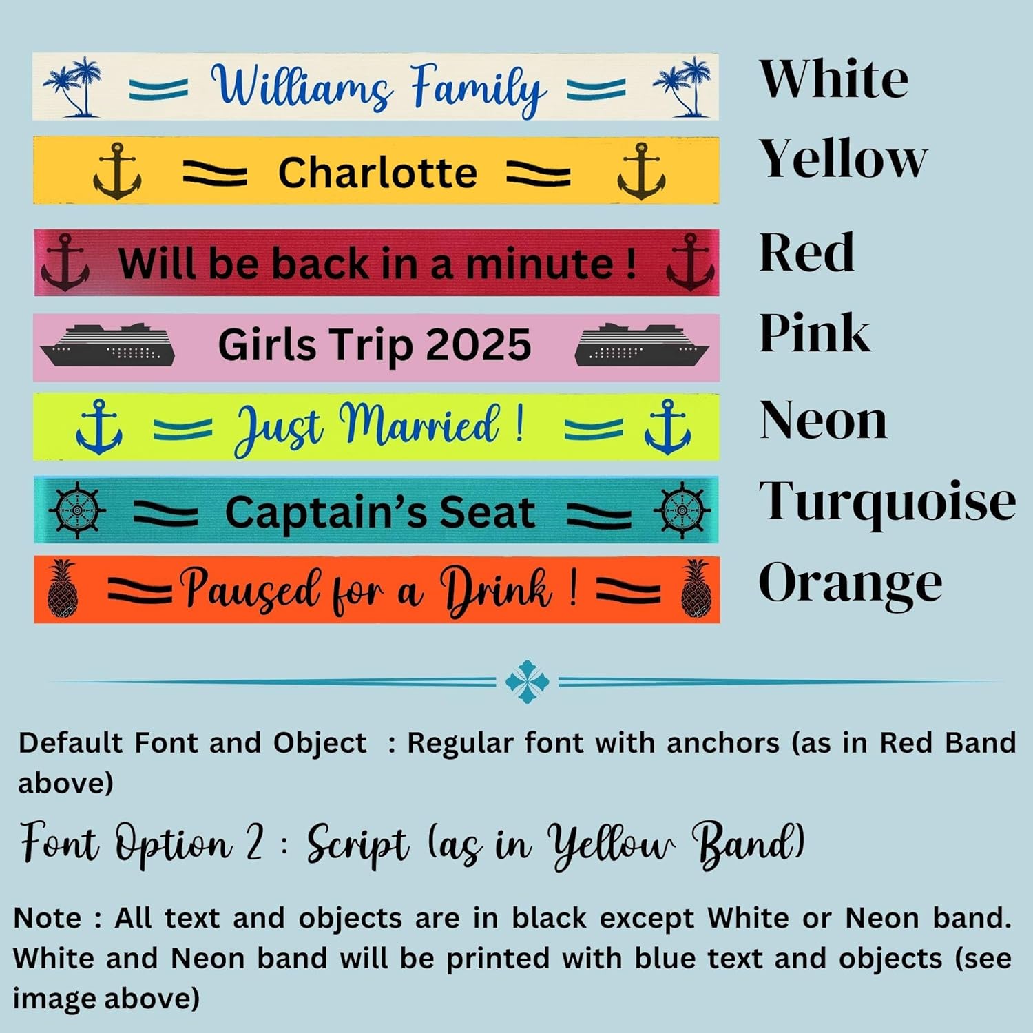 Custom Towel Band for Cruise Chairs, Personalized Cruise Ship Essentials, Stretchable Towel Holder, Elastic Strap, Windproof for Pool Boat Beach (Turquoise,Pack of 4)