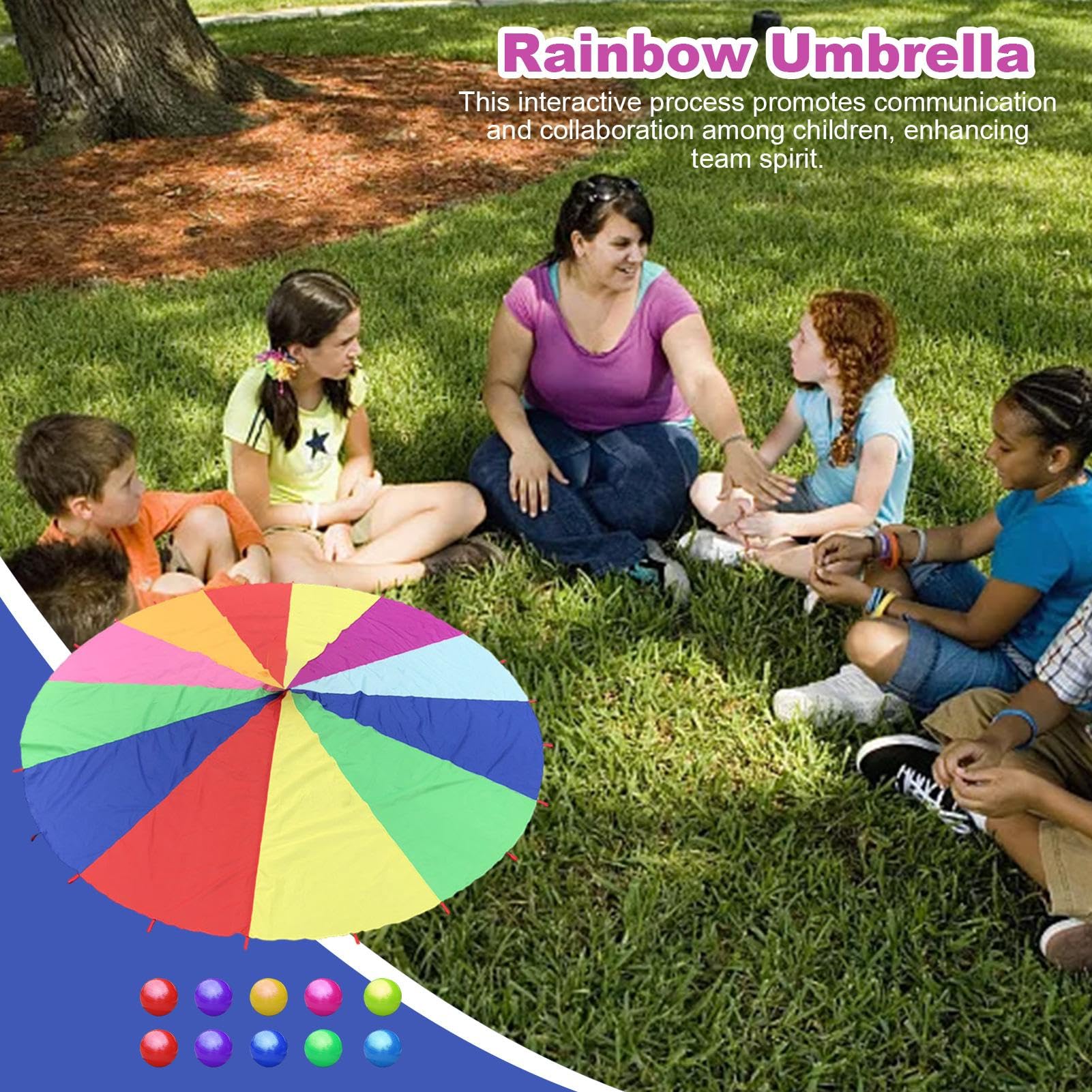 Play Parachute - Paracaídas para Niños, Paracaídas Multicolor | Paracaídas De 6 Pies con 10 Pelotas para Niños, The Twiddlers, Paracaídas íris Excelente XL con 12 Alas para Niñoss