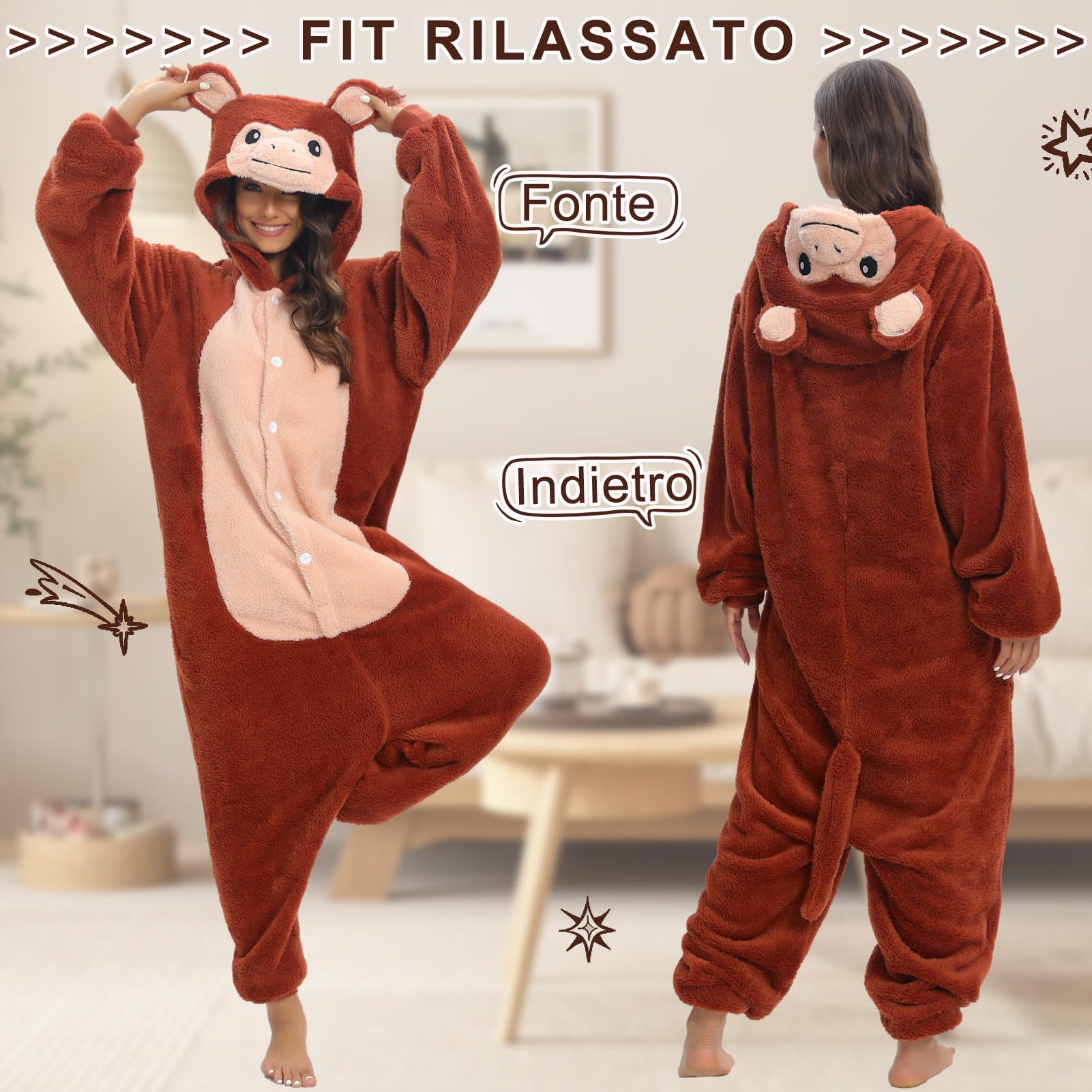 Luojida Pigiama Intero Adulto Cosplay Animale Onesies Morbido e Caldo Pigiama Invernale Pile con Cappuccio e Tasche Tuta Intera in Peluche Ideale Regalo per Costume Carnevale Halloween Natale