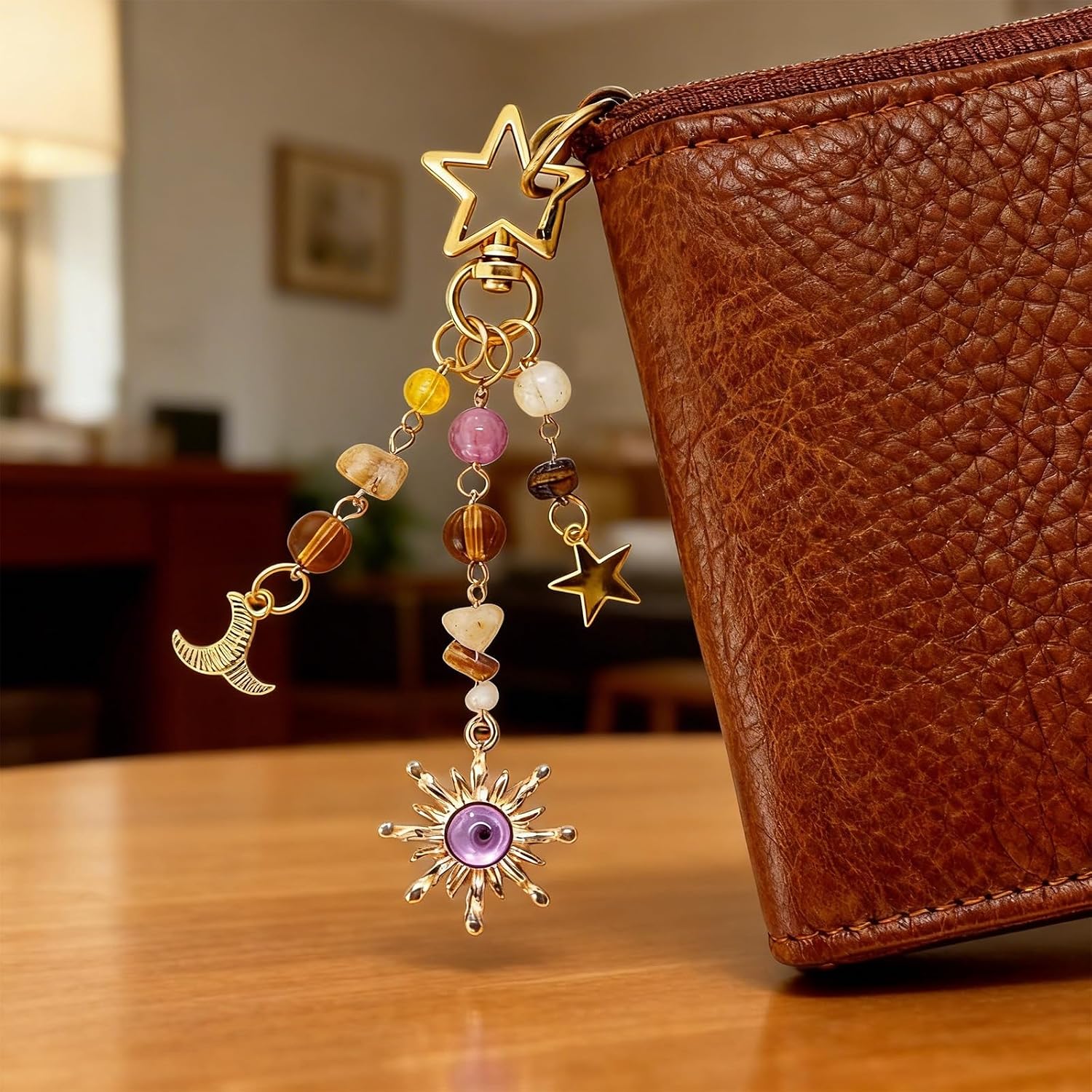 Sun and Moon Crystal Keychain Boho Hippie Y2K Aesthetic Bag image 3