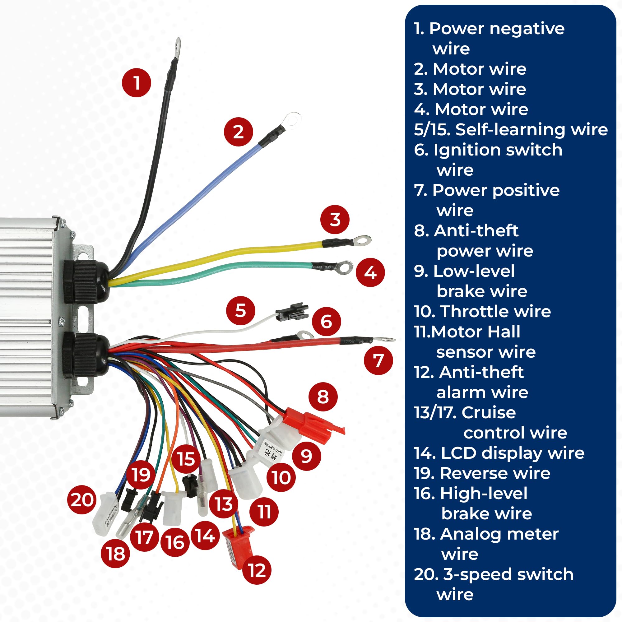 Controller motore brushless da 72 V 3000 W, 48 V, 60 V, 72 V, 84 V, per bici elettrica, scooter, corrente massima 80 A, lega di alluminio, argento