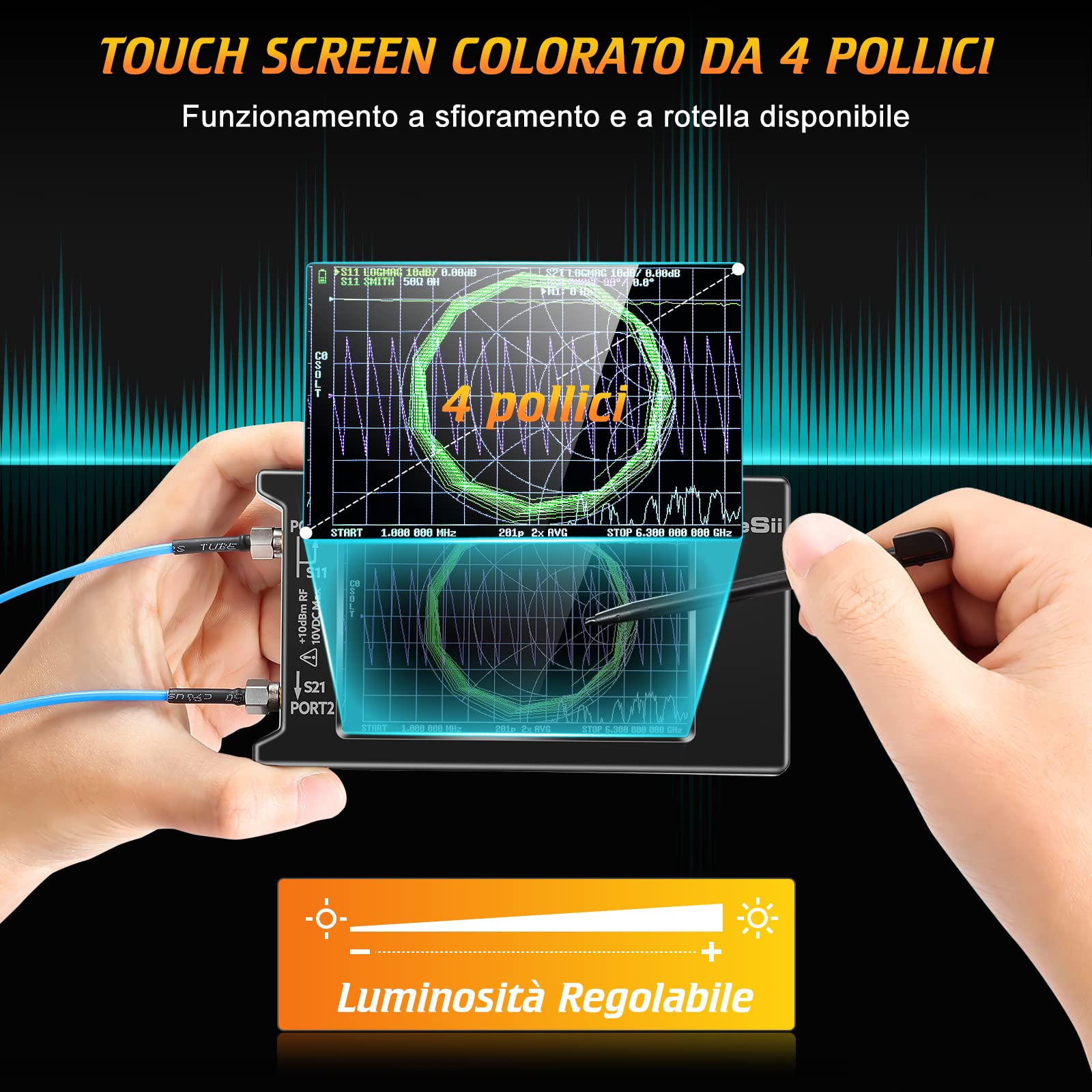 Seesii LiteVNA Analizzatore di Rete Vettoriale 50kHz-6,3GHz Aggiornato, 4'' Analizzatore di Antenna con Slot MicroSD, Misurare i Parametri S HF VHF UHF SWR Ritardo di Fase Smith Chart