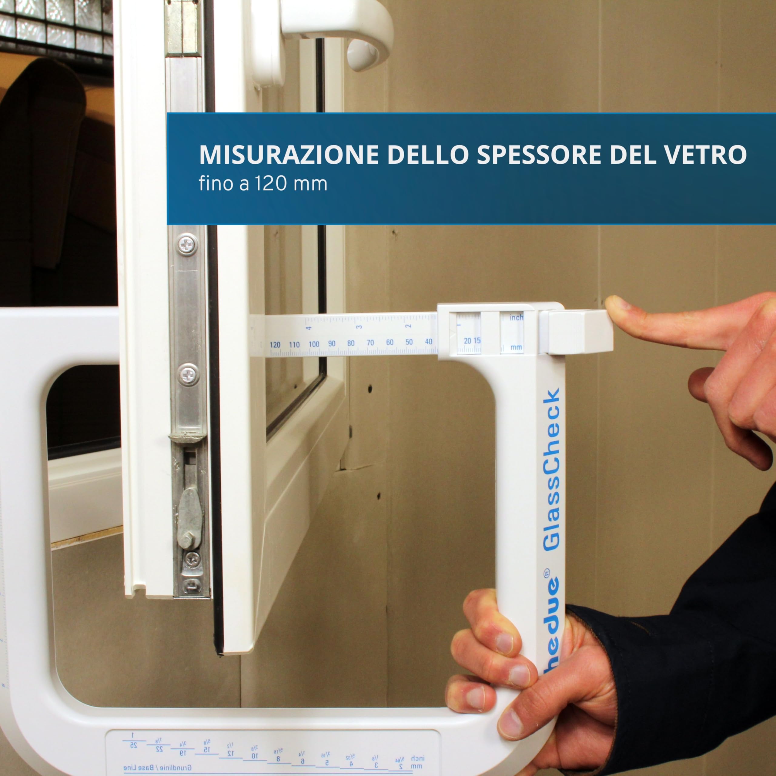 GlassCheck – Spessimetro per vetro e vetrocamera, misuratore di spessore 0–120 mm per vetrocamera