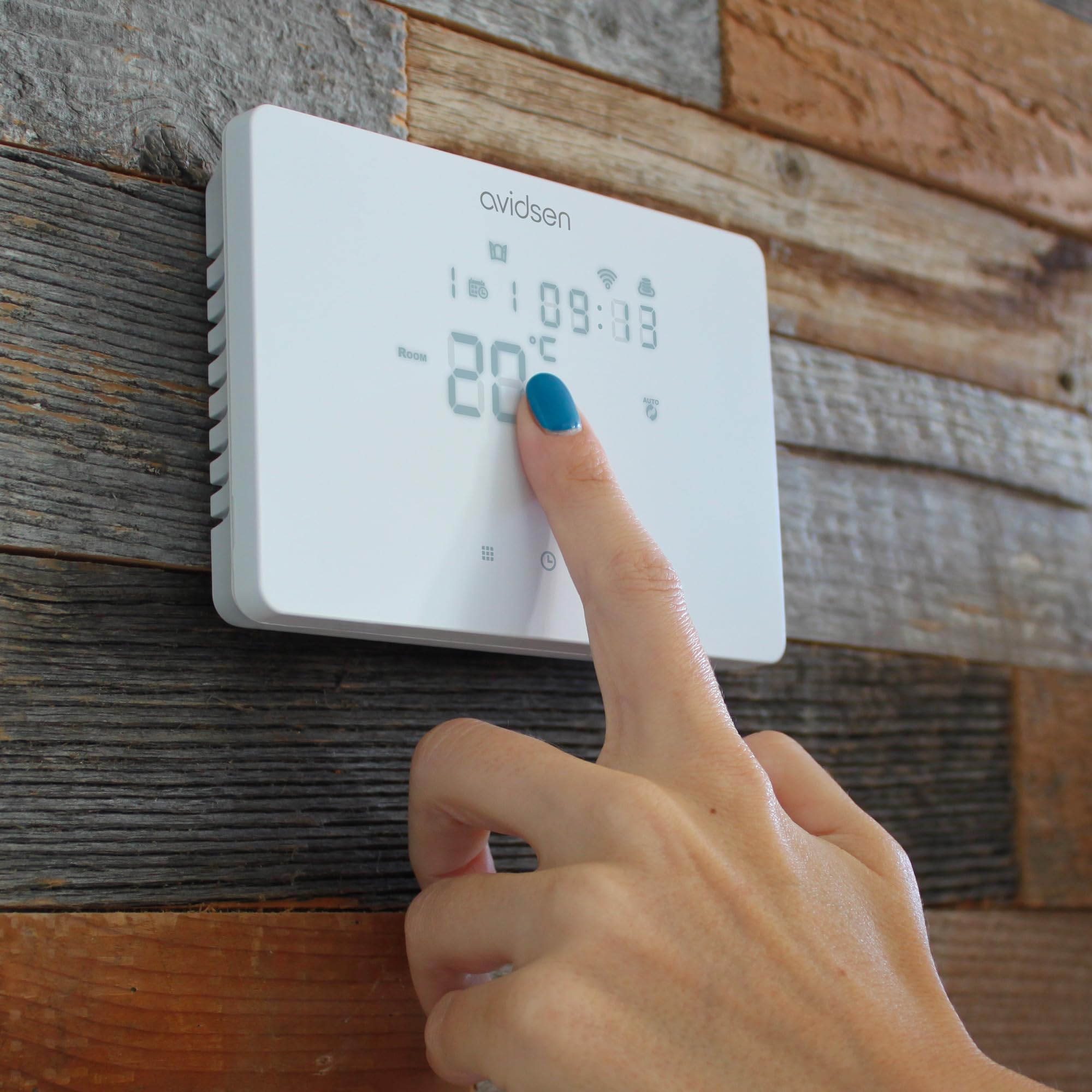 Avidsen Home Temp Thermostat Filaire Connecté WiFi pour Chaudière | Programmation Hebdomadaire, Contrôle Tactile & Appli, Détection Fenêtre Ouverte, Précision 0,5°C, Compatible Alexa & Google