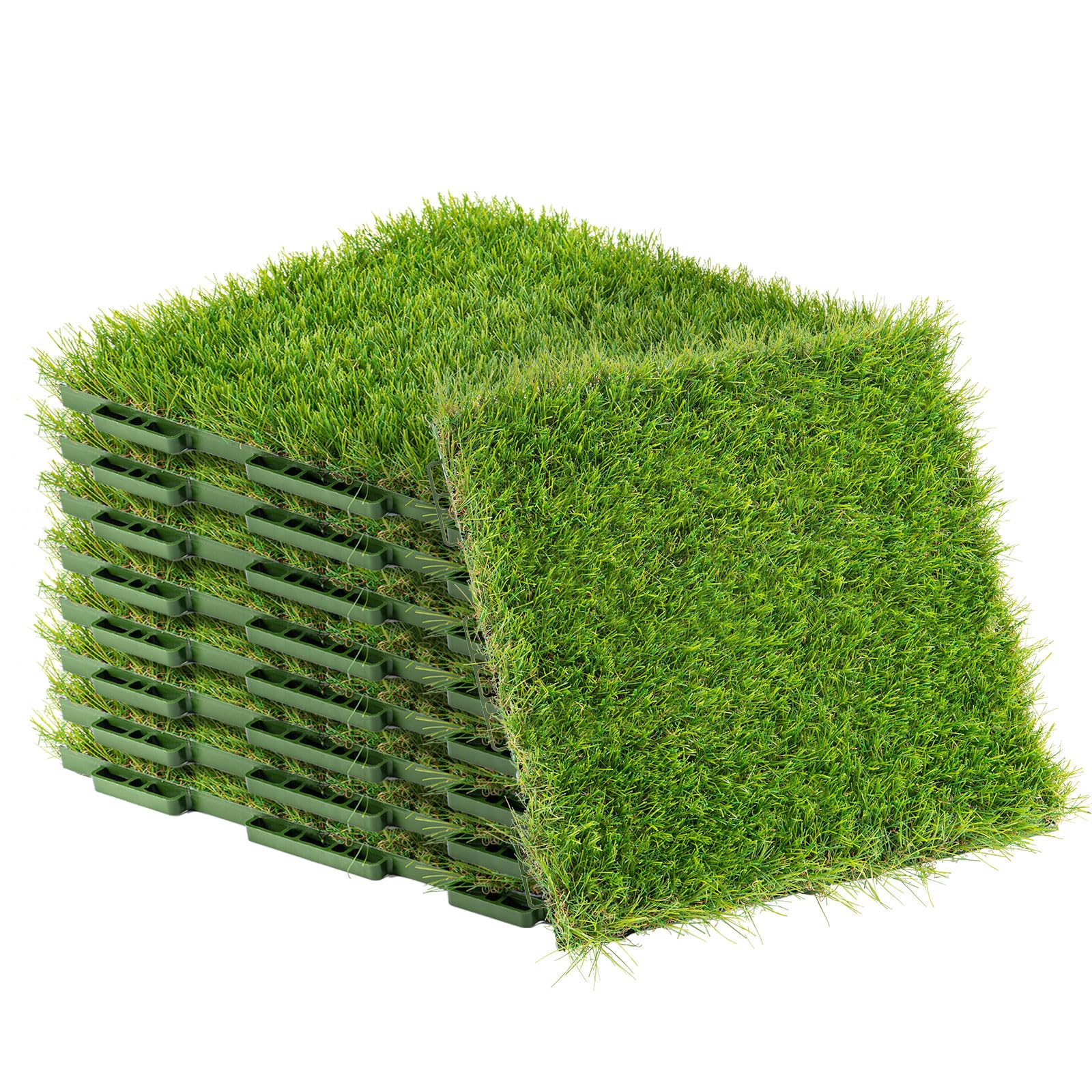 GROWNEERTurf Grass, Artificial Grass, Tile Interlocking and Self-Draining Mat for Patio, Indoor Outdoor