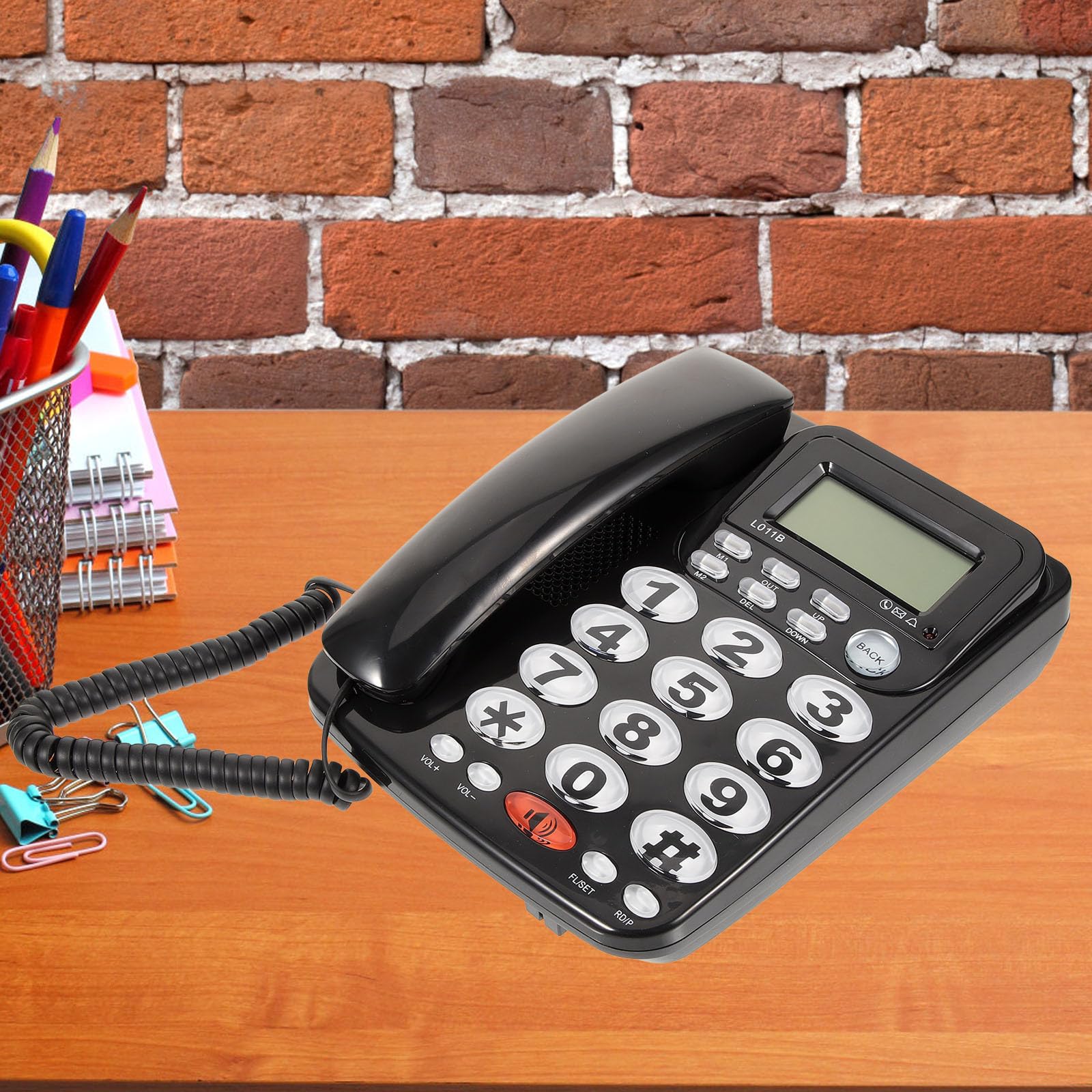 OUNONA Teléfono Fijo Sobremesa Negro, Calidad de Sonido Clara y Fácil Navegación, Diseño Moderno en Pvc para Uso en Casa u Oficina
