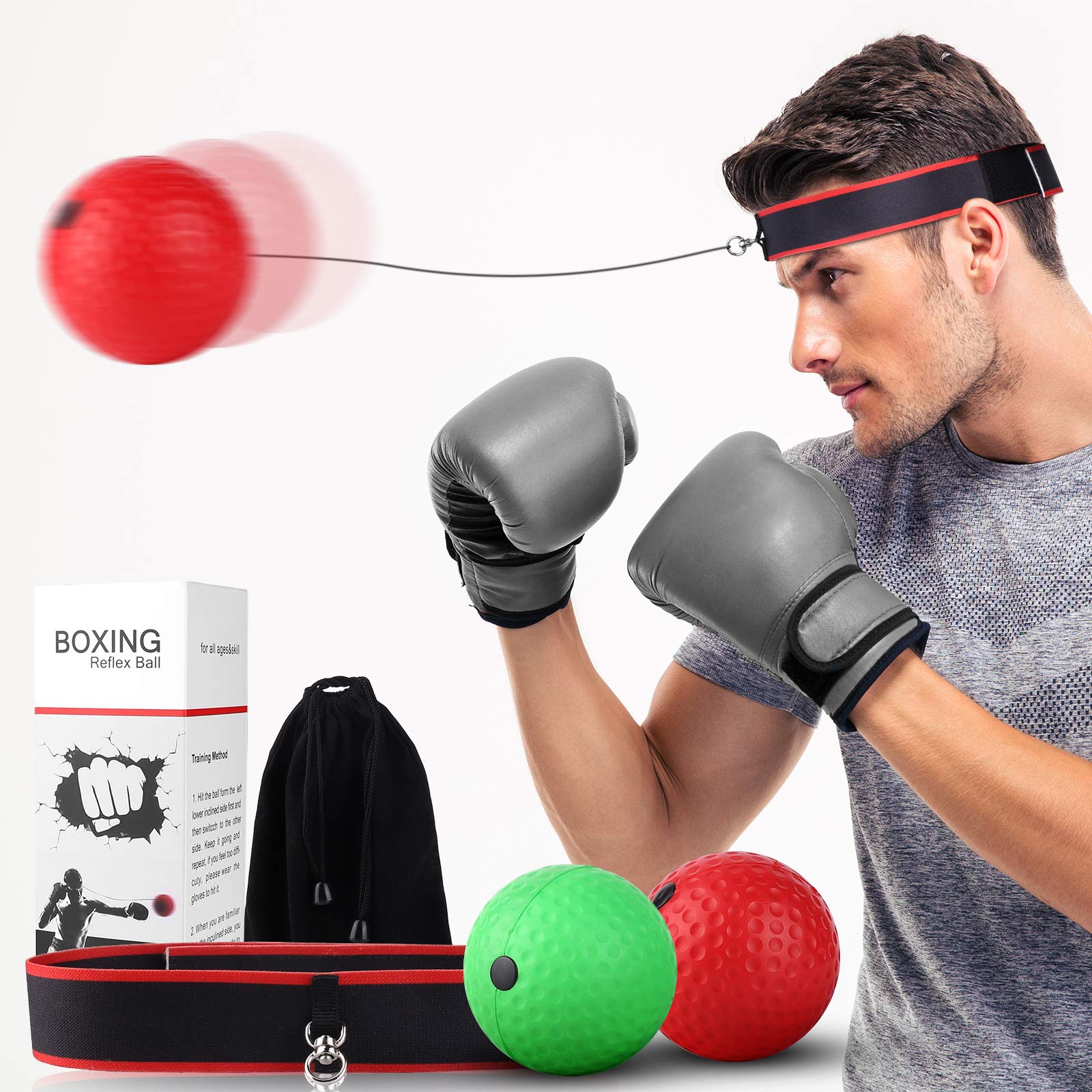 ADolinGo Boxing Reflex Ball Set, Two Different Level Training Balls On String with Headband, Boxing Speed Balls for Training Reaction Speed, Fighting Skills and Hand-Eye Coordination of Kids & Adults