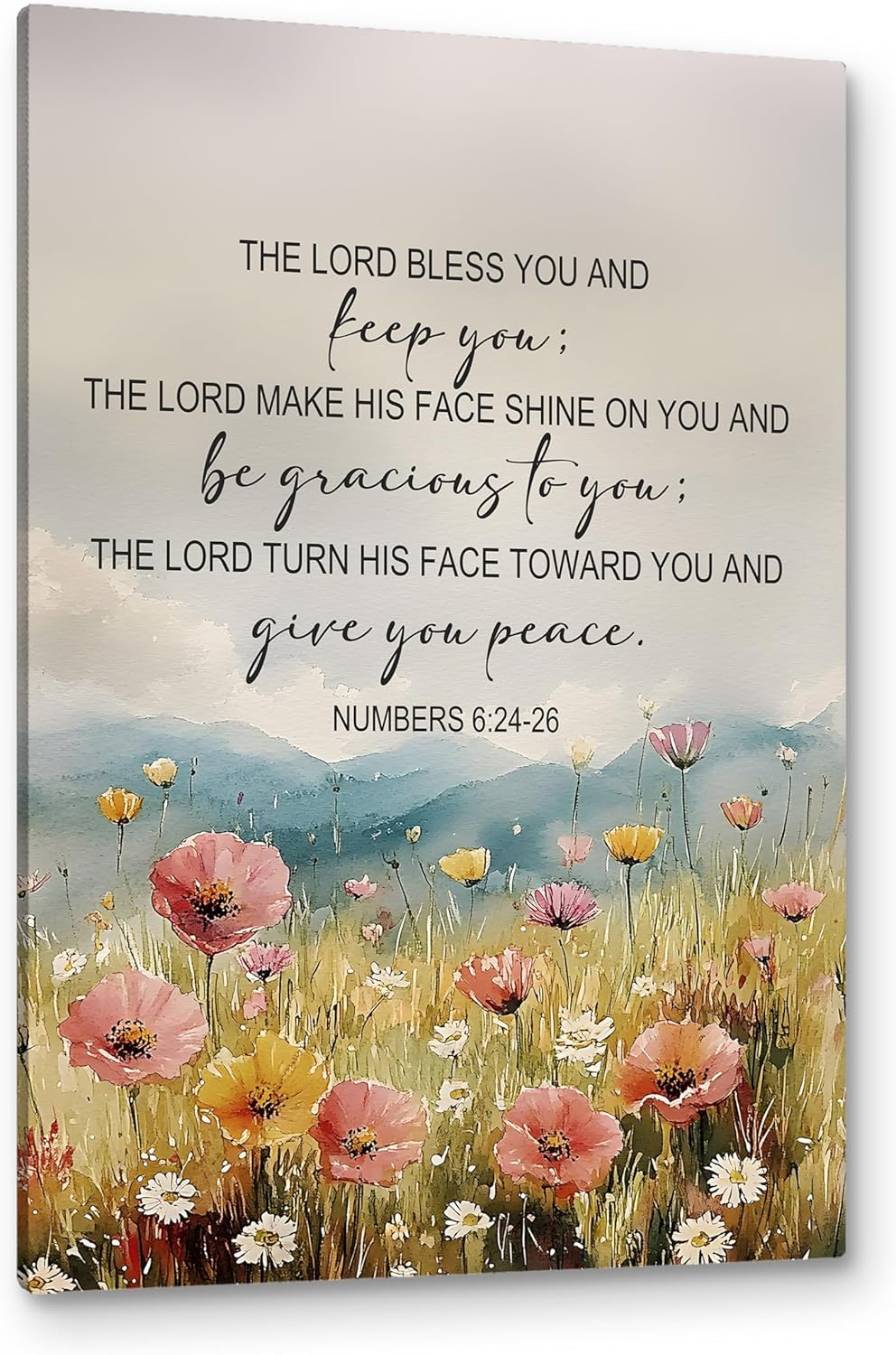 PHAMTE Christian Floral Wall Art Decor Canvas 16x24, Number 6:24-26 Bible Verse Scripture Pictures Decorations, Farmhouse Wildflowers Framed Prints Artwork for Home Living Room Bedroom Decor