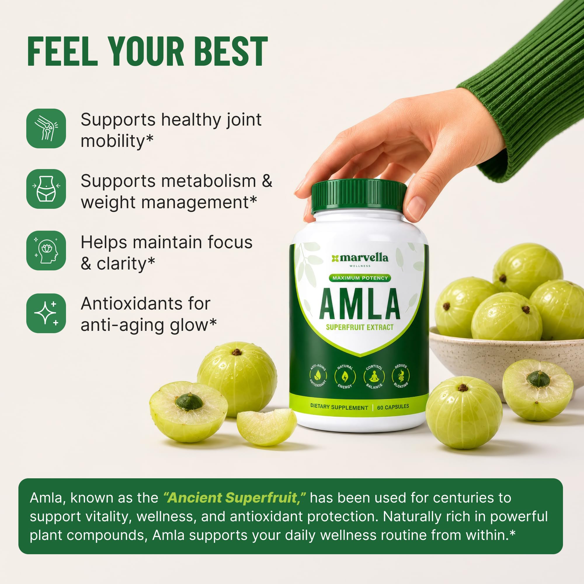 Organic Amla Capsules 1000mg – Indian Gooseberry Supplement for Antioxidant Support, Digestive Health & Natural Energy – Organic Amla Fruit Powder, 60 Capsules — Amazon image 3