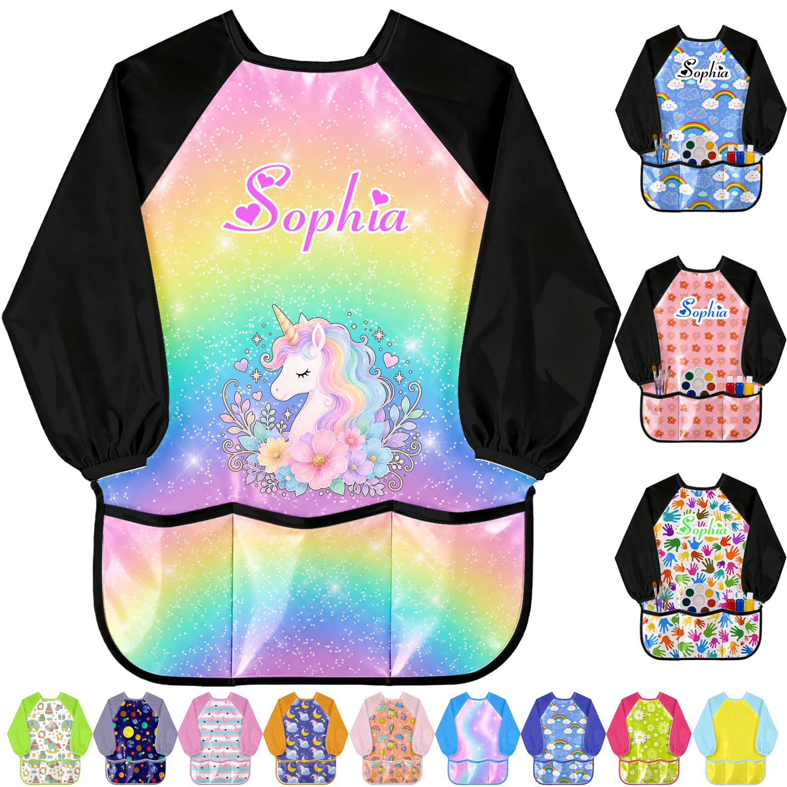 Personalised Kids Art Smock Custom Name Waterproof Toddlers Painting Apron