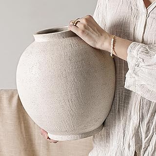 White Ceramic Vase - Large 12.5 Inch Round Floor Vase for Centerpieces, ...