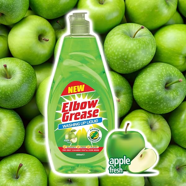 Elbow Grease Washing Up Liquid | Power Degreaser - Soap for Hand Washing Dishes, Pots, Pans & Glasses (Apple, 600ml) - 2