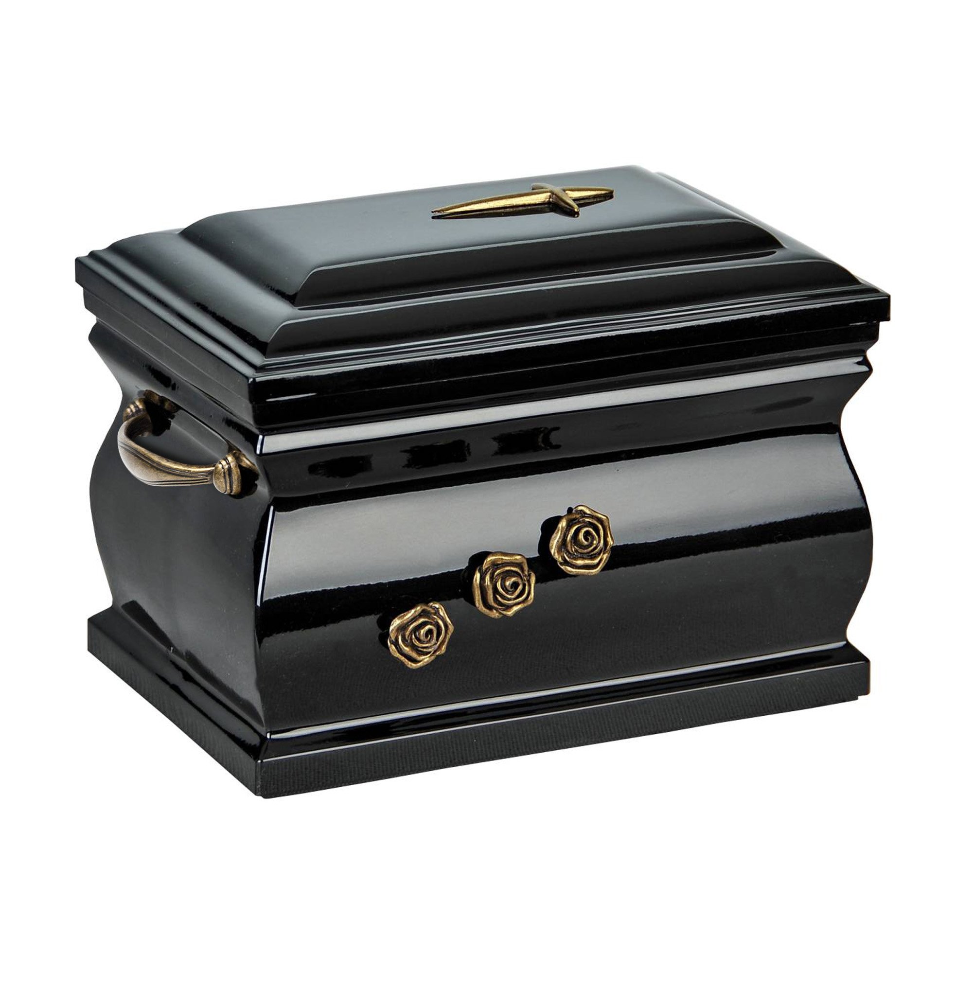 Gregspol Ltd Black Composite Casket Cremation Ashes Urn For Adult With Brass Roses Funeral Human Urn