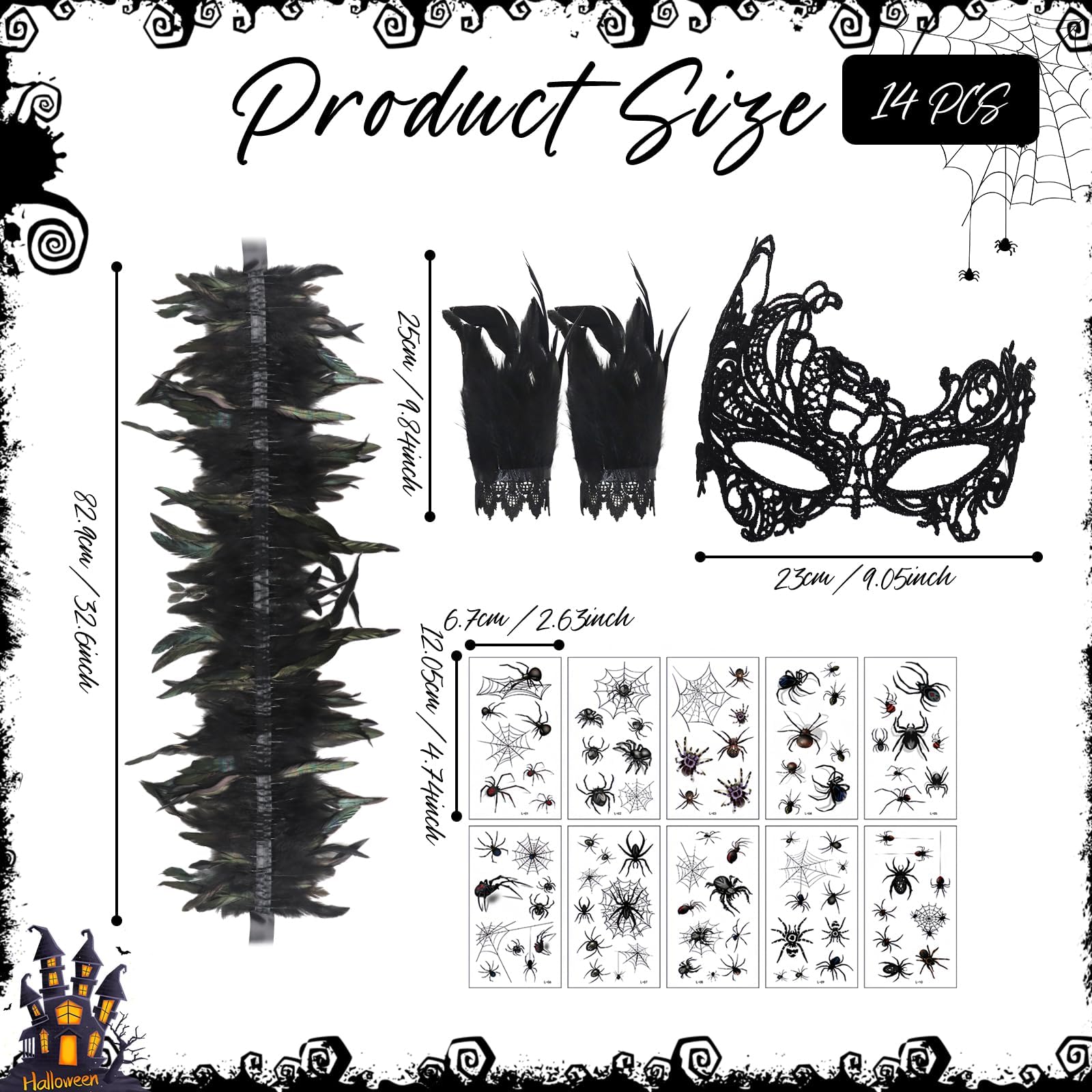 Oerphh 14 Pcs Women Natural Feather Cape, Gothic Feather Cape Shawl with 2 Feather Bracelets - Image 3