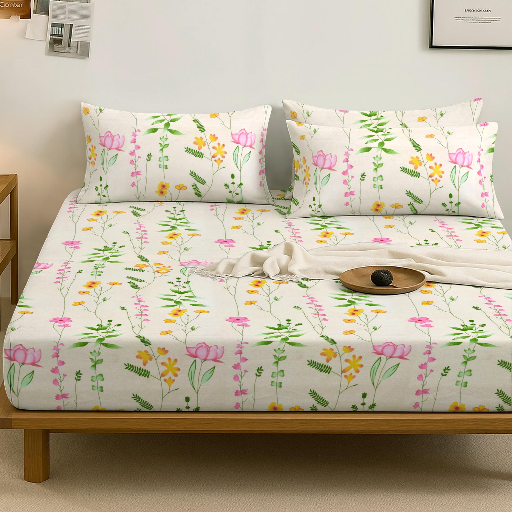 Bloombedding 35cm Deep 2 Packs Of Fitted Sheet Single Bed – Strong & Long-Lasting Printed Fabric, Soft Luxury Fitted Bed Sheet for Single Mattress