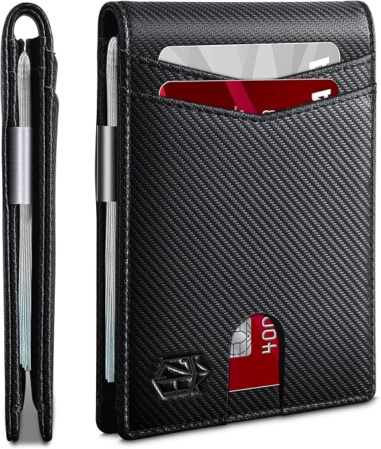 Zitahli Mince RFID Portefeuilles pour hommes, argent Clip bifold en cuir portefeuille minimaliste hommes Wallet avec ID Fenêtre et 12 Boîte cadeau pour les fentes de cartes