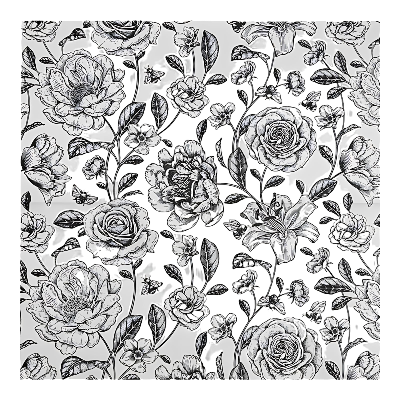 100 Stk. Servietten mit schwarzem Rosenmotiv, 13 x 13 Zoll weißes Floral Tissue Paper, mit Schmetterlingsakzenten für Decoupage, aus Frischzellstoff, für Partys und Tischdeko