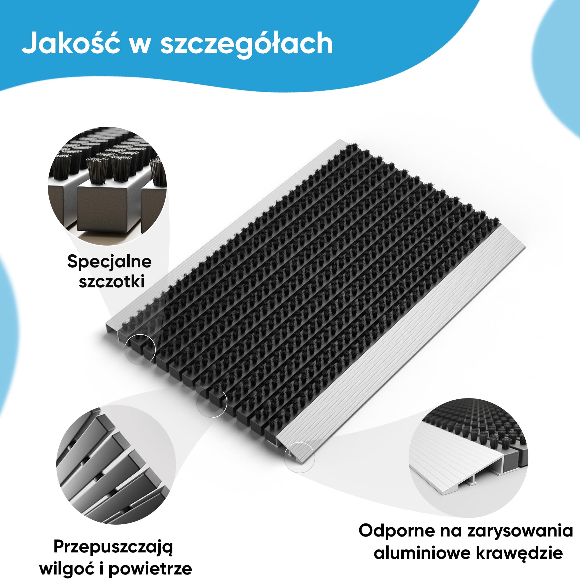 Zewnętrzna aluminiowa wycieraczka ze szczotkami czarna mata wychwytująca brud 40x60 cm wycieraczka zewnętrzna aluminiowa wycieraczka zewnętrzna skrobaczka do butów przed wejściem mata ze szczotkami