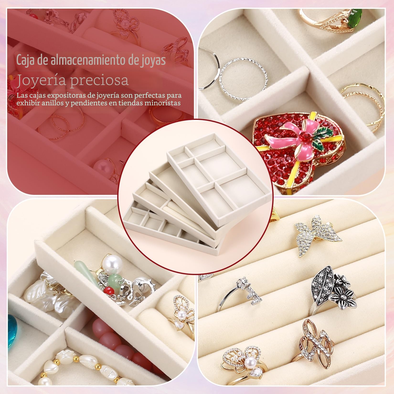 4 unidades de almacenamiento para joyas, cajón apilable, organizador de joyería, para cajones, pulseras, anillos, pendientes, tocador