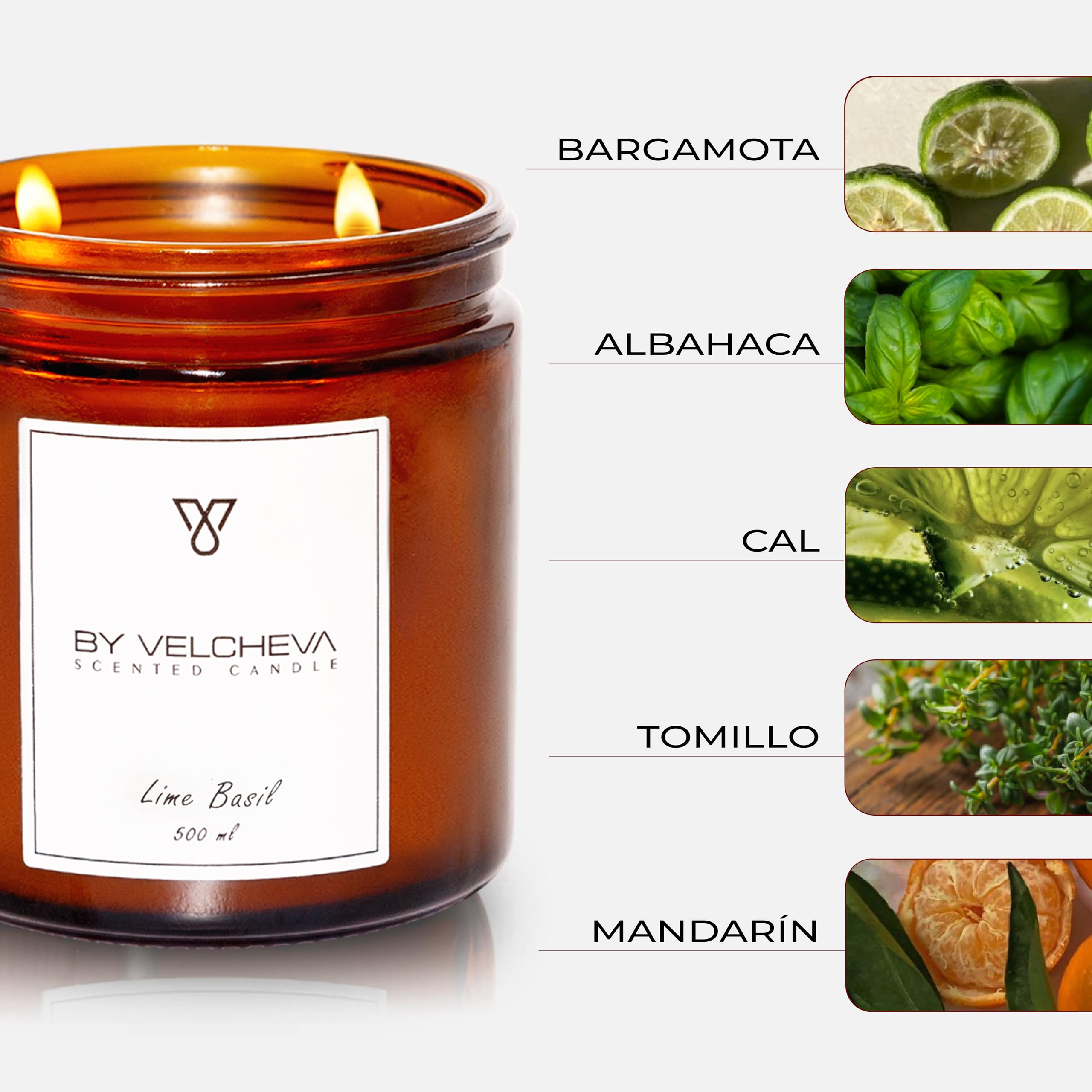 ı Bougie parfumée LIME BASIL ı Cire de noix de coco et de soja ı 60+ heures ı 500ml