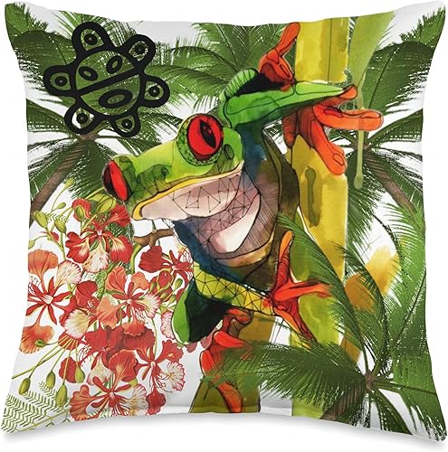 Coqui Palm Tree Flamboyant Leaves Taino Sun Coqui - Cojín (16.0 x 16.0in), multicolor