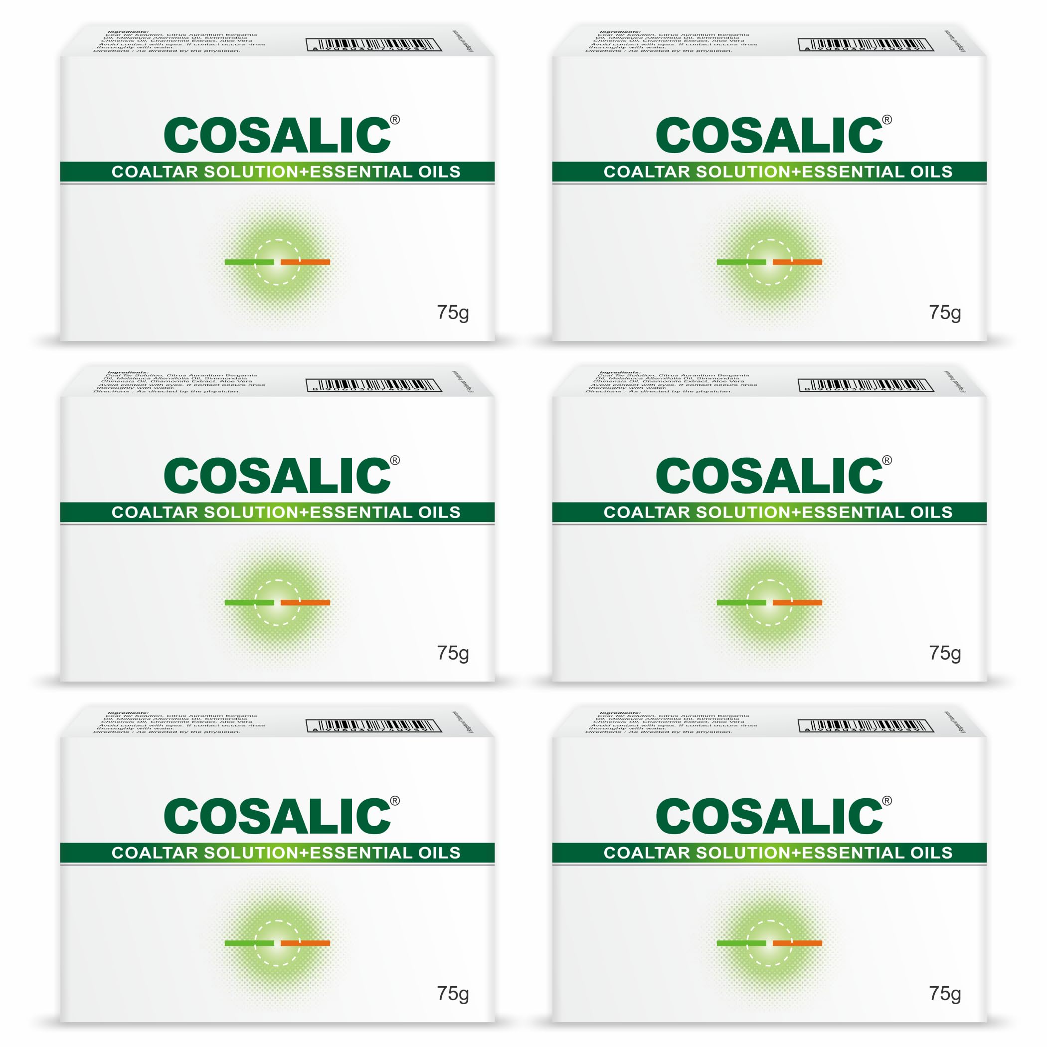 Cosalic Coal Tar Soap Gentle Body & Face Cleansing Soap with Goodness of Essential oil, Bergamot Tea Tree Jojoba Chamomile & Aloe Vera oil - 75gm (pack of 6)
