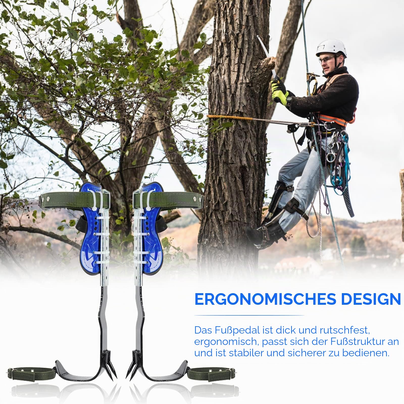 Baumklettern Ausrüstung Set,Höhen Verstellbar Tree Climbing Spike, Halteseil Steigeisen Klettergurt,Tree Climbing Spike Baumkletterwerkzeug Sicherheitsgurt Fallschutz