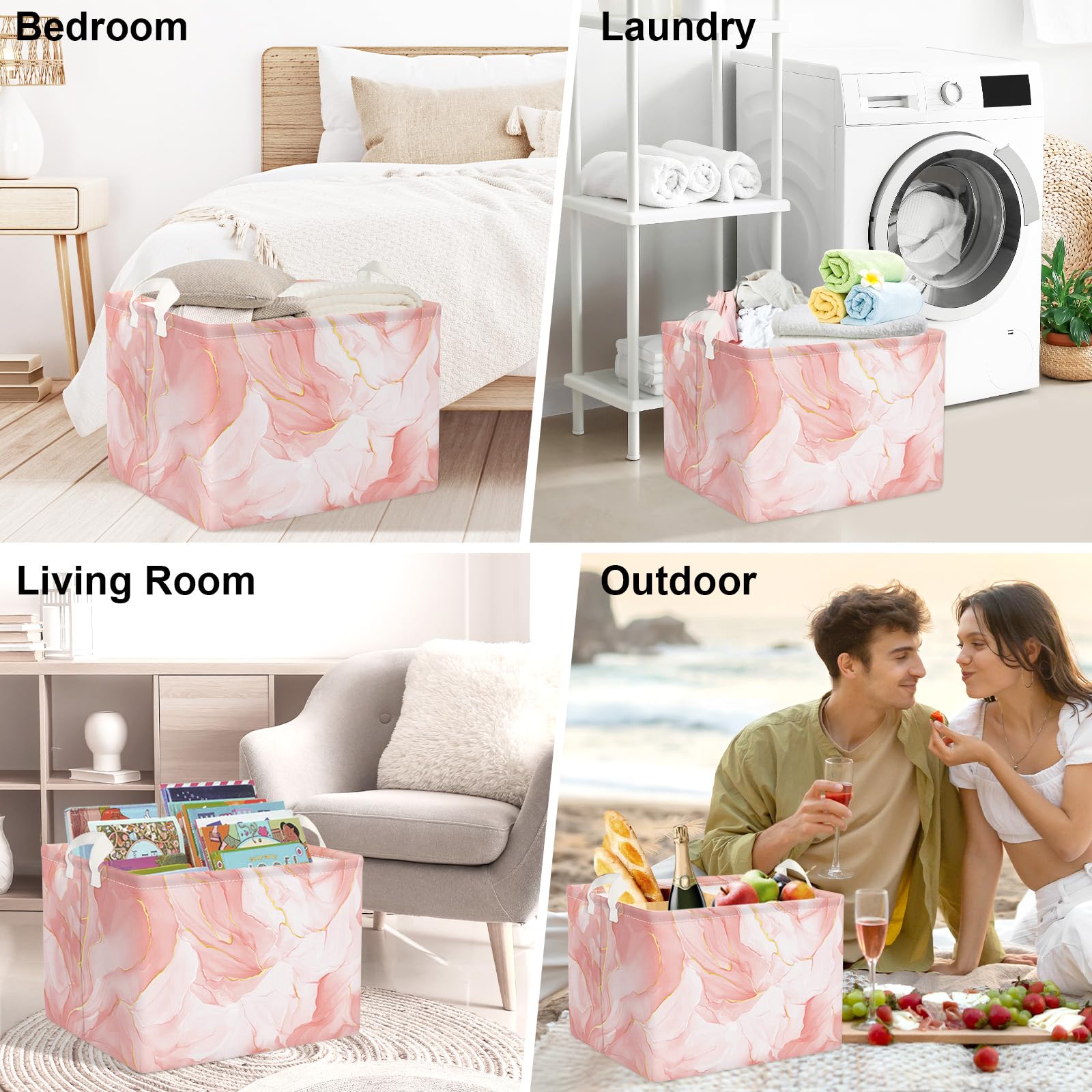 Clastyle Ceste Biancheria Donna Marmo Cestino Giocattoli Vestiti Impermeabile per Ragazza Cestino Portaoggetti per Bagno Cameretta Bucato, Rosa, 40x30x30 cm