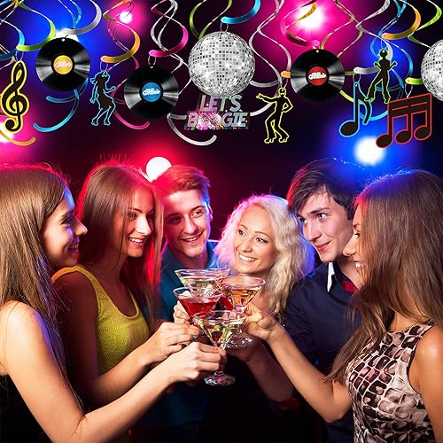 Miniatura 7 de 30 piezas de decoraciones de fiesta de discoteca de los años 70, decoración colgante de bola de remolino de papel de aluminio de los años 70,