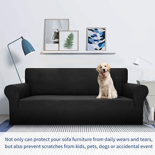 Miniatura 9 de MAXIJIN Fundas de sofá para sofá de 3 cojines, funda elástica de 1 pieza, protector de muebles con parte inferior elástica para niños y perros
